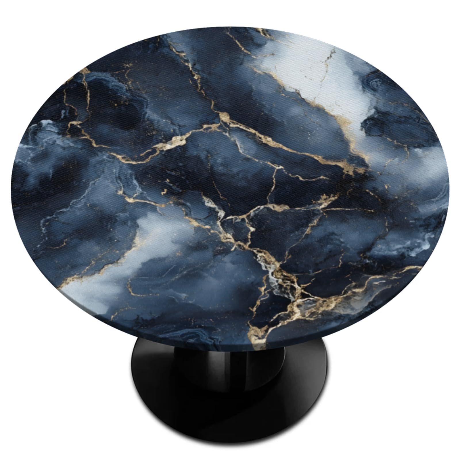 oooJHooo Round Fitted Tablecloth with Elastic, Black Marble Decor Round Tablecloths Wipeable Waterproof Table Cover Indoor Outdoor Circle Cover for