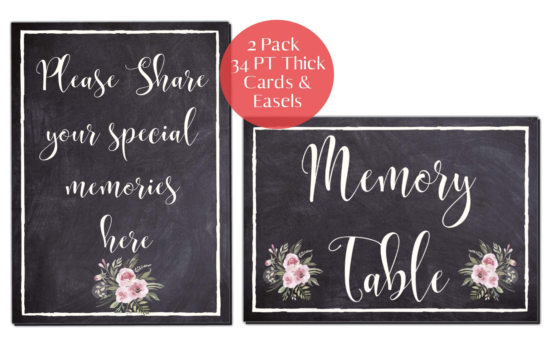 Elcer Funeral Memory Table Sign | Share Your Special Memories Sign | Set of 2 Signs for Celebration of Life Funeral Memorial | Table Decoration Cards | Funeral Guest & Book Sign (Black (Chalk))