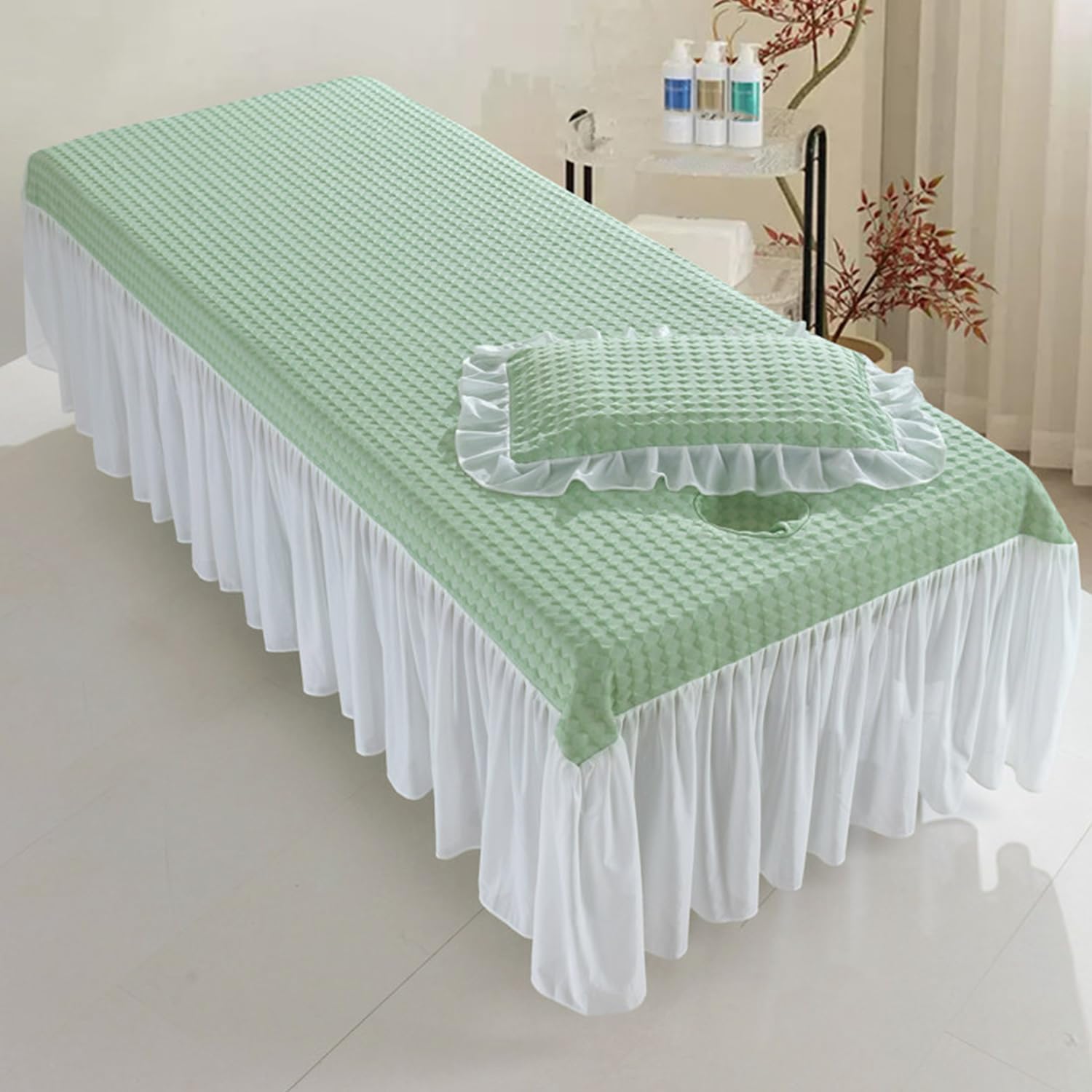 LDLCYCN Cooling Beauty Massage Table Cover with Skirt Spa Bed Skirt with Face Hole