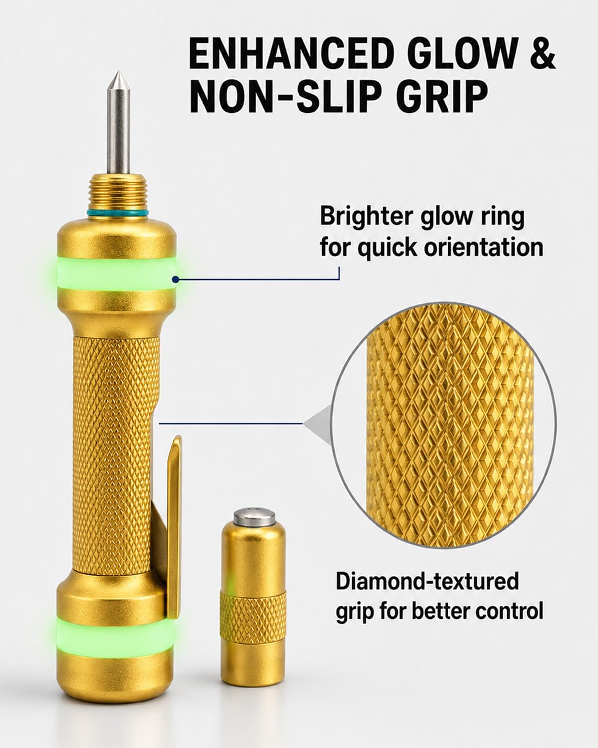 2-in-1 Car Window Breaker Seatbelt Cutter, Spring Loaded Emergency Escape Tool, Underwater Glass Breaker Hammer with Upgraded Tungsten Tip, Glow-in-the-Dark, Metal for Car Safety (Gold)