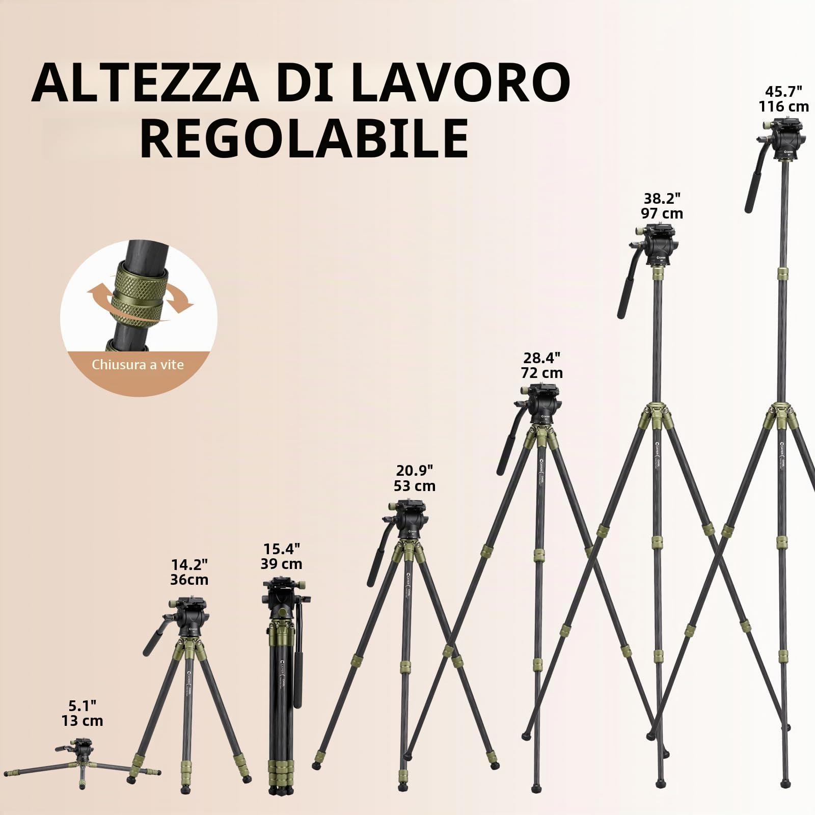 Cayer CH10L Treppiede in fibra di carbonio con mini testa fluida S1, treppiede da tavolo compatto da 28", fotocamere mirrorless, videocamera, webcam per telefono cellulare
