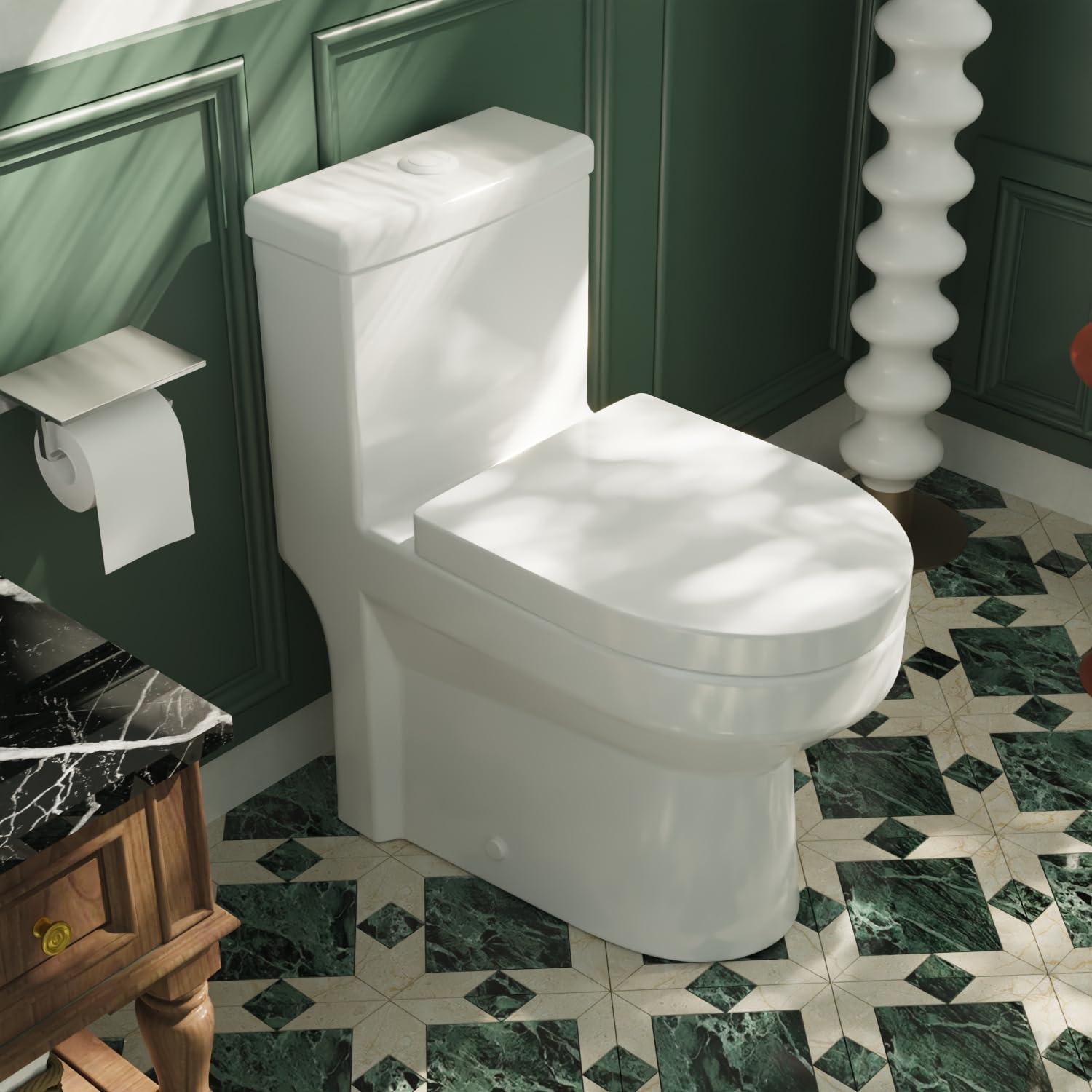 DeerValley Toilettes compactes monobloc, 30,5 cm, avec siège à fermeture douce, bouton blanc, idéal pour les petits espaces de salle de bain