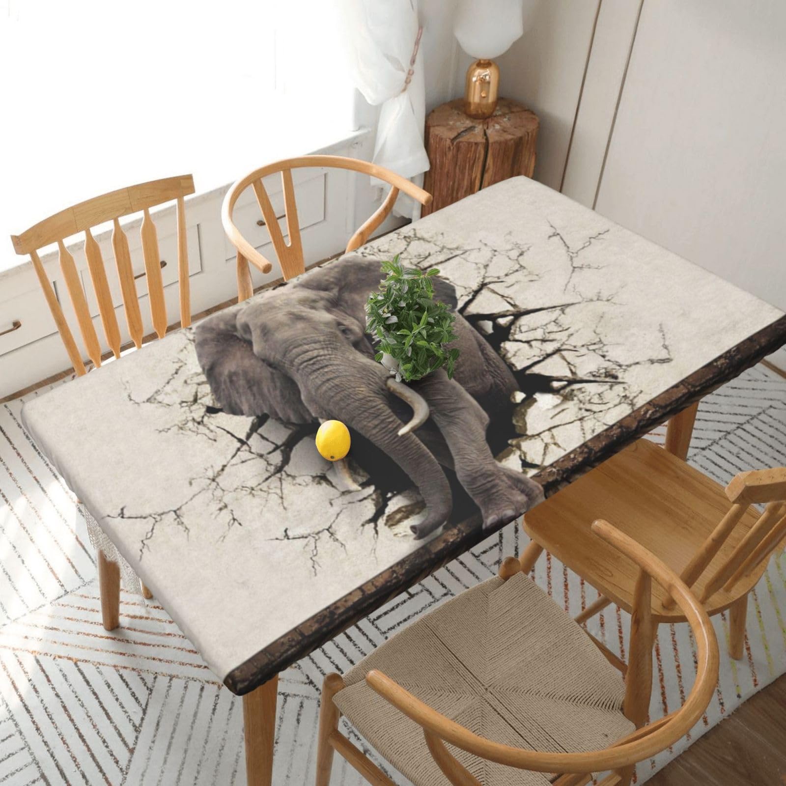 BNVSADC Broken wall elephant Printed 5FT Tablecloth Polyester Kitchen Water Resistant Table Cloth Dining Table Decoration Table Covers, 152x76 CM
