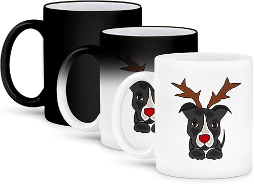 Miniatura 2 de 3dRose Funny Pit-Bull Dog Dressed As Rudolph - Taza de reno con nariz roja, 11 onzas