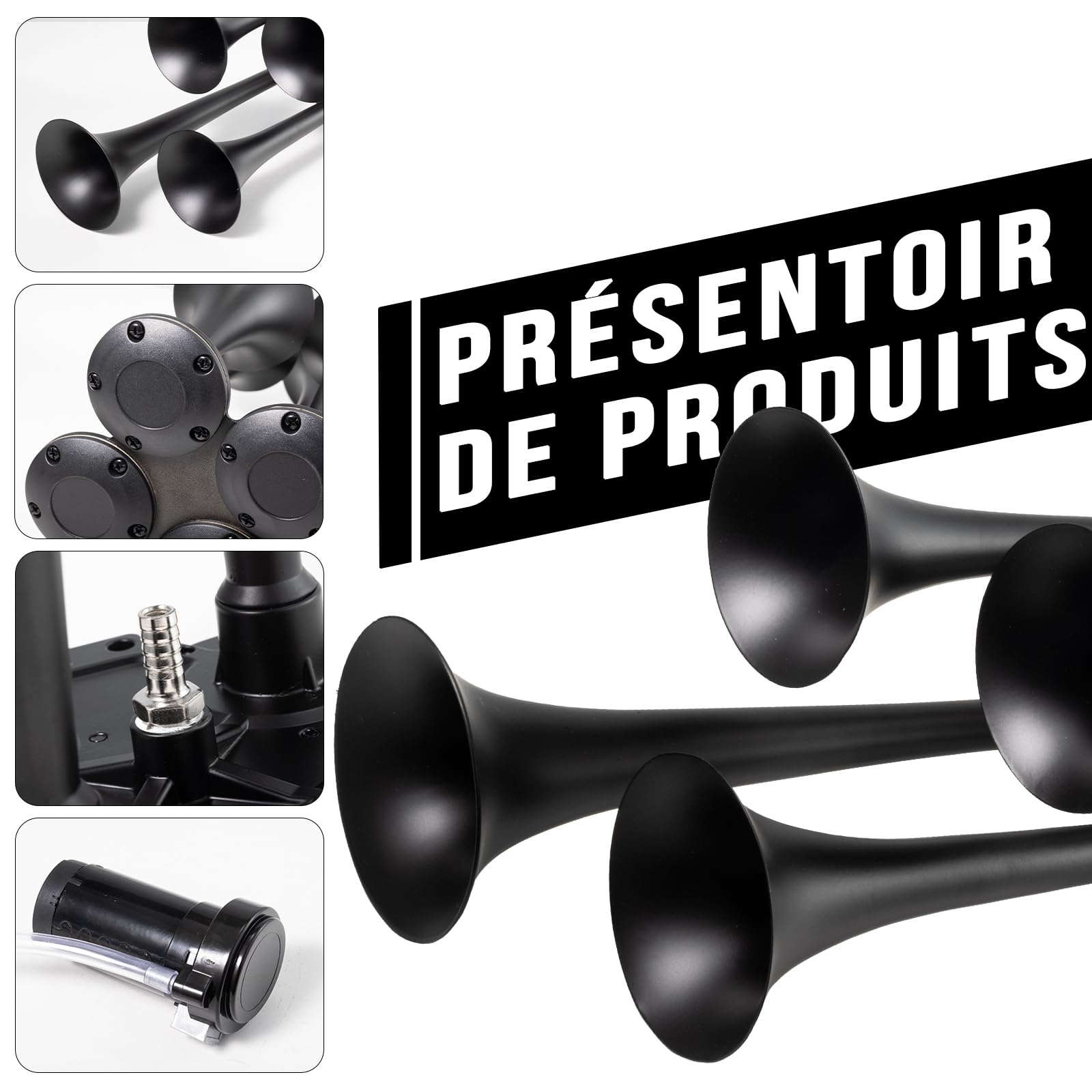 FARBIN Klaxon Camion 12V à 4 Trompettes Klaxon de Train avec Compresseur | Puissant 150dB,klaxons de voiture, universel pour camion pickup jeep SUV train voiture bateau
