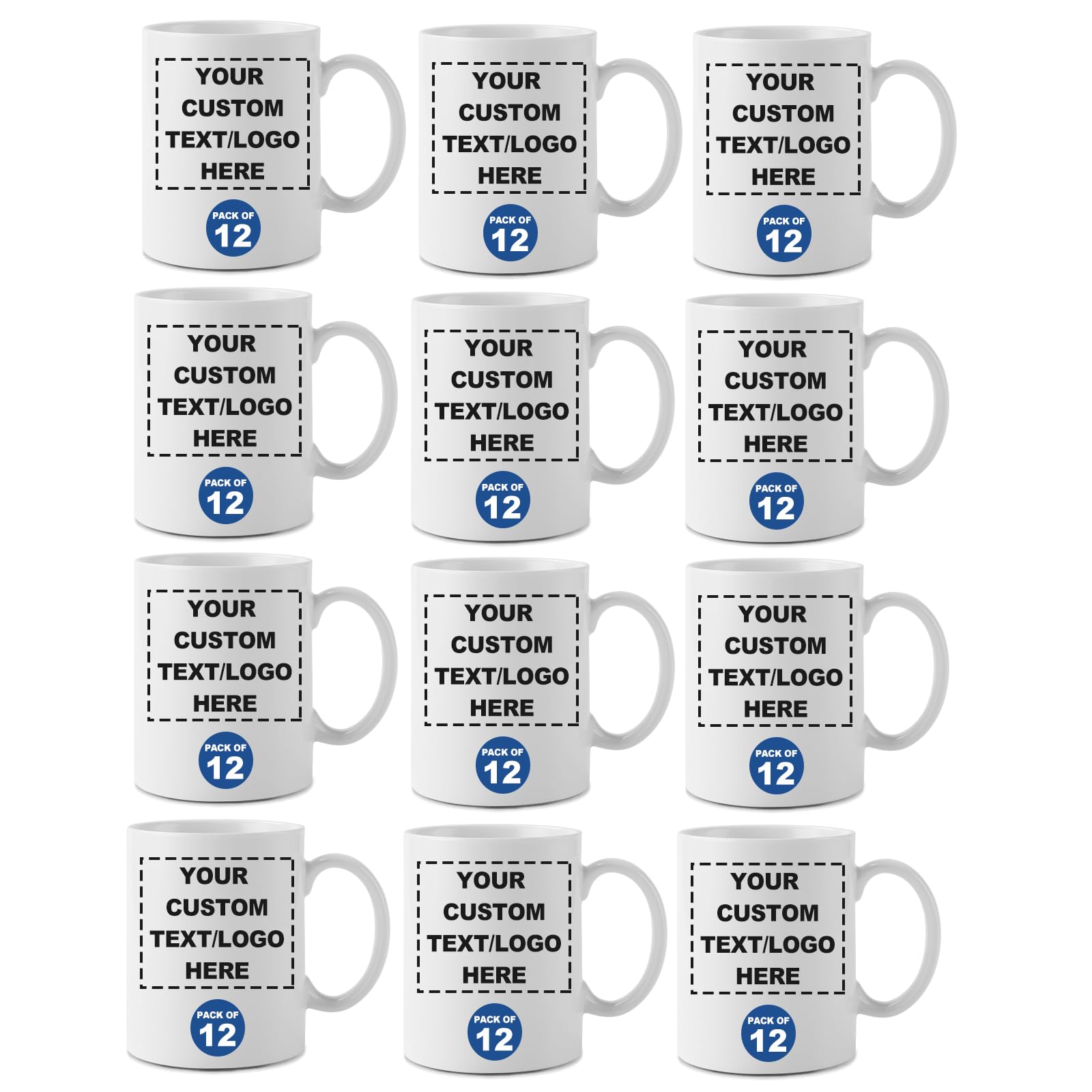 KrazeKK Personalized Bulk Coffee Mugs Set of 12 Custom Bulk Packaging 11oz Customized Ceramic Coffee Mug Set with