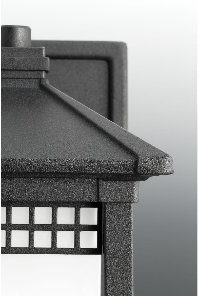 Progress Lighting Merit Collection 1-Light Etched Glass Craftsman Outdoor Medium Wall Lantern Light Textured Black