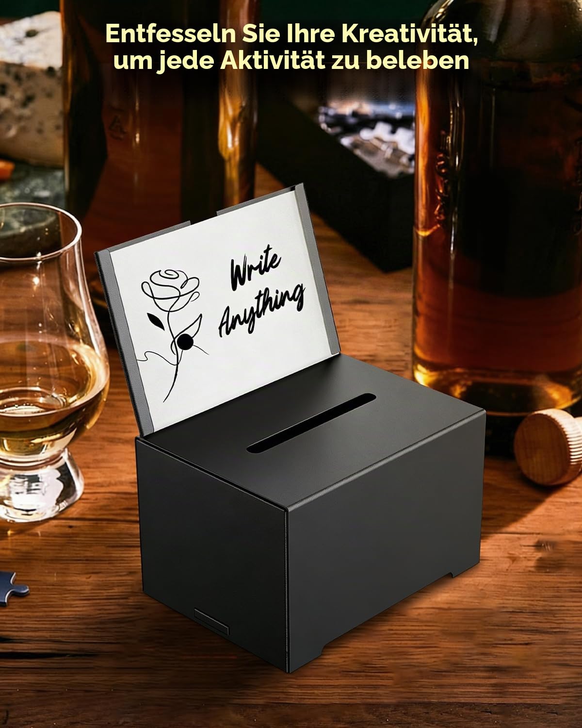 Uniclife Metall-Spendenbox für Spendenaktionen, Aufbewahrungsbehälter für Spendenaktionen, schwarze Wahlurne mit Schildhalter, Vorschlagsbox mit Einwurfschlitz und Schloss, 16,3 cm x 11,9 cm x 10,2 cm