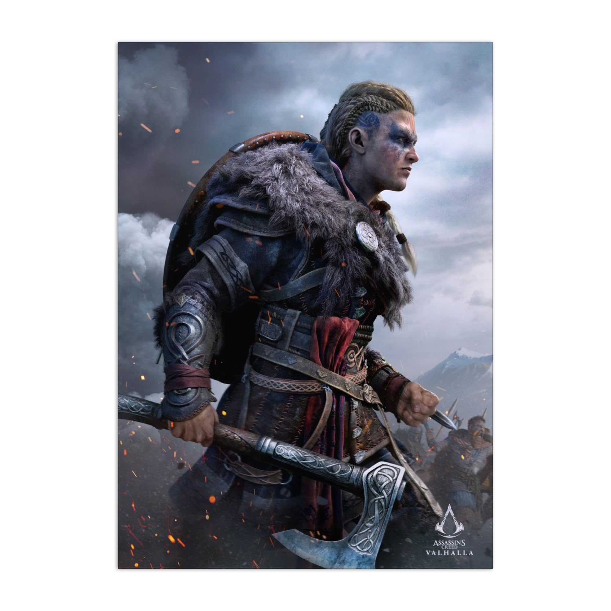 Displate - Poster aus Metall - Einfache Montage ohne Bohren - Assassin's Creed - Assassin's Creed Valhalla Key Arts - Valhalla Viking - Größe M - 32 x 45 cm Matt