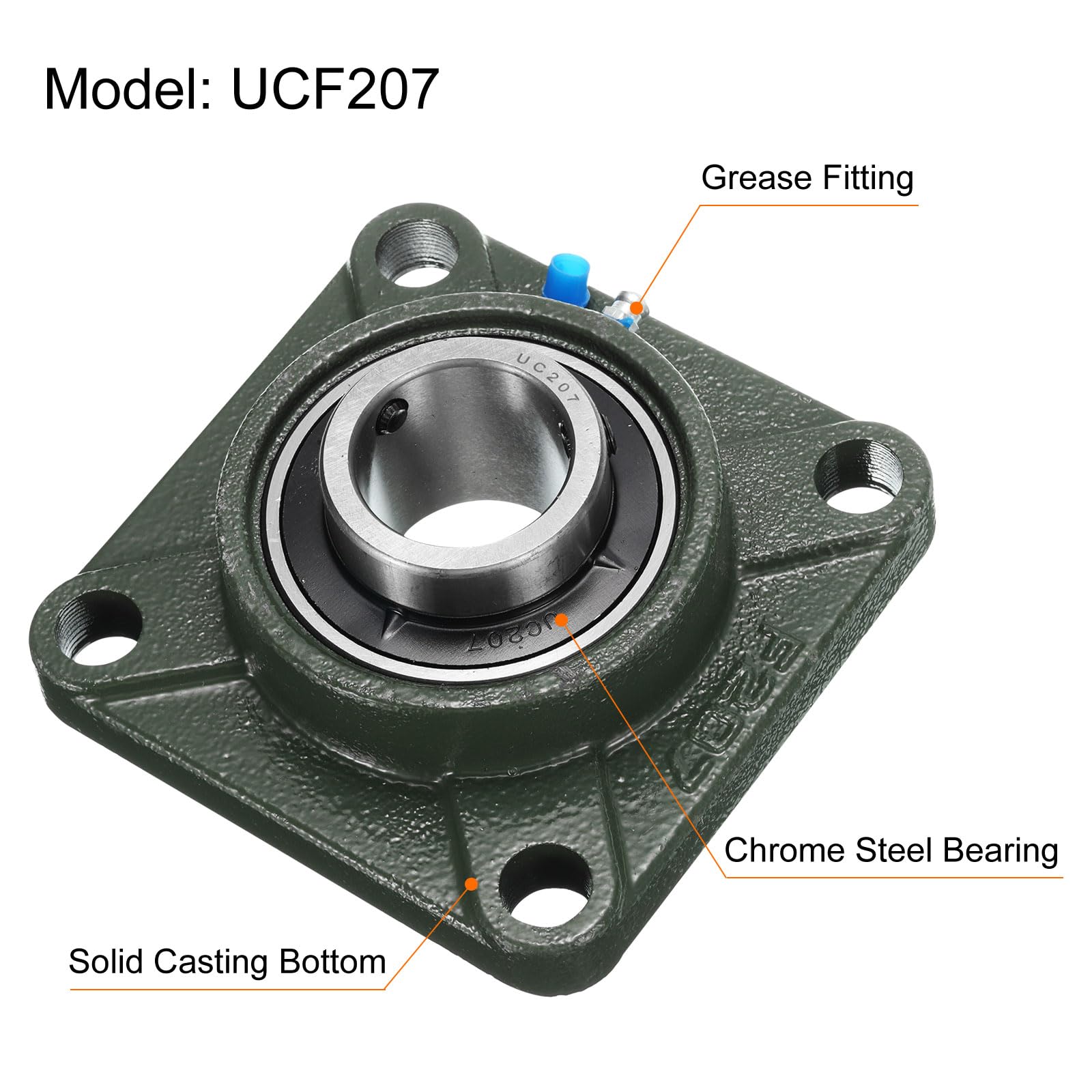 sourcing map Lot de 2 roulements à billes UCF207 avec alésage de 35 mm - Base en fonte solide - Roulements carrés montés sur bride en acier chromé
