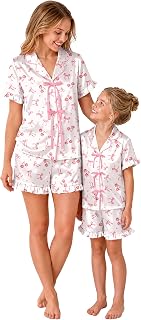 Ekouaer Satin Mommy and Me Pajamas Set Silk Matching Family Soft Sleepwear