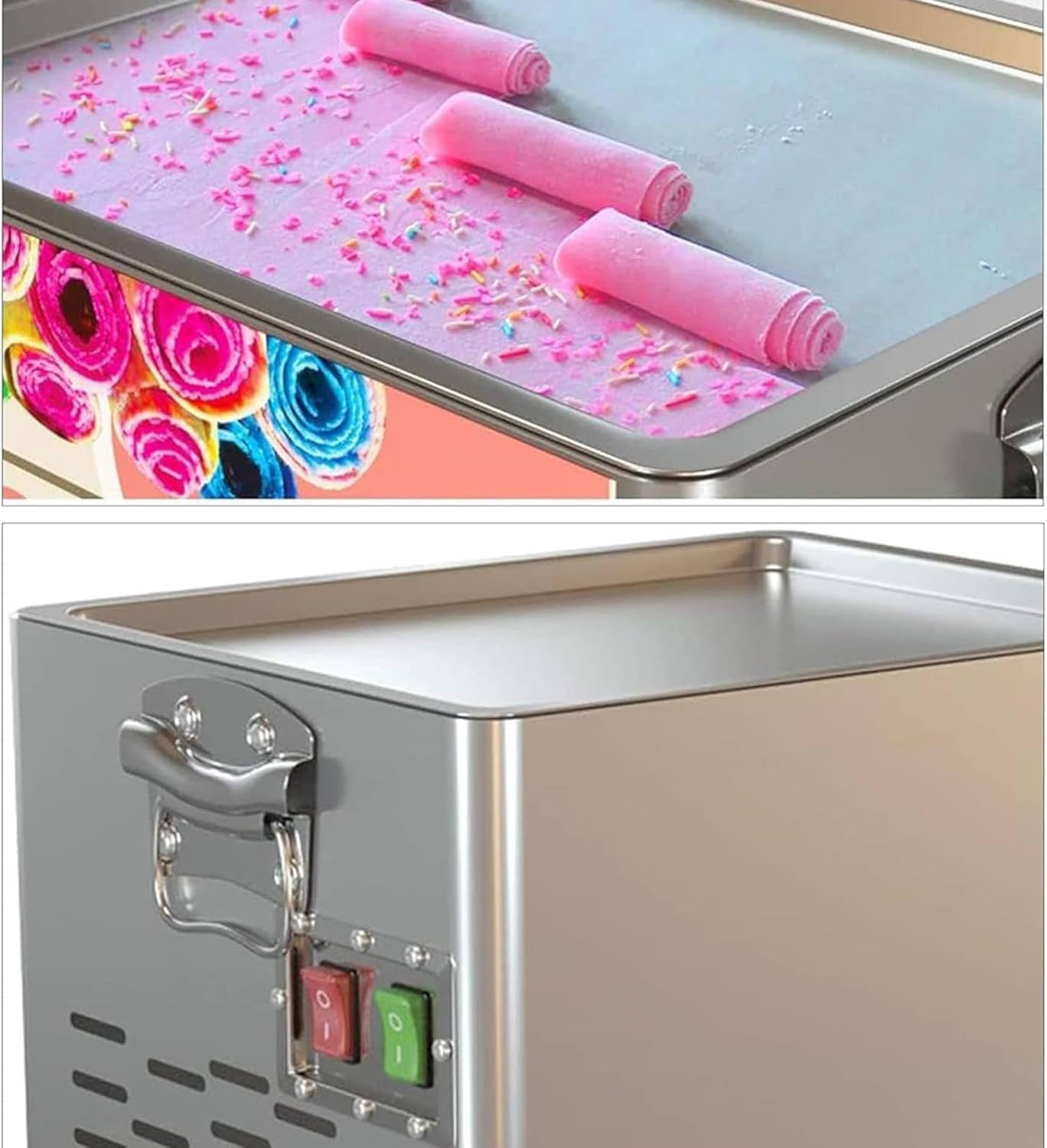 Sorbetière Commerciale 330W Roll, Ice Roll Maker électrique, 30x25cm Rolling Ice Maker pour Yaourt Ice Cream
