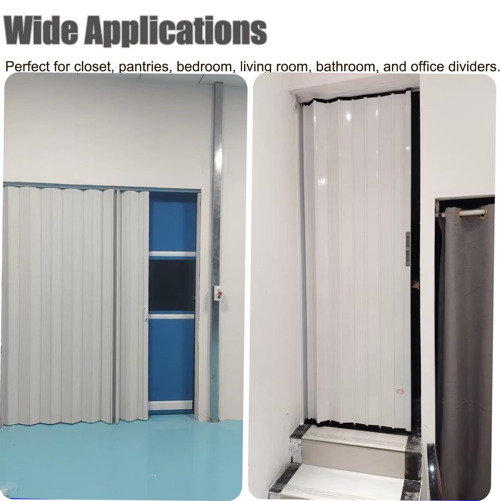 Porta a Soffietto Larghezze: 60 65 70 80 90 100 cm, Cancello a Soffietto Bianco con Serratura per Esterni, Porta Scorrevole Pieghevole per Divisorio Ambienti/Patio(39x98in/100x250cm)
