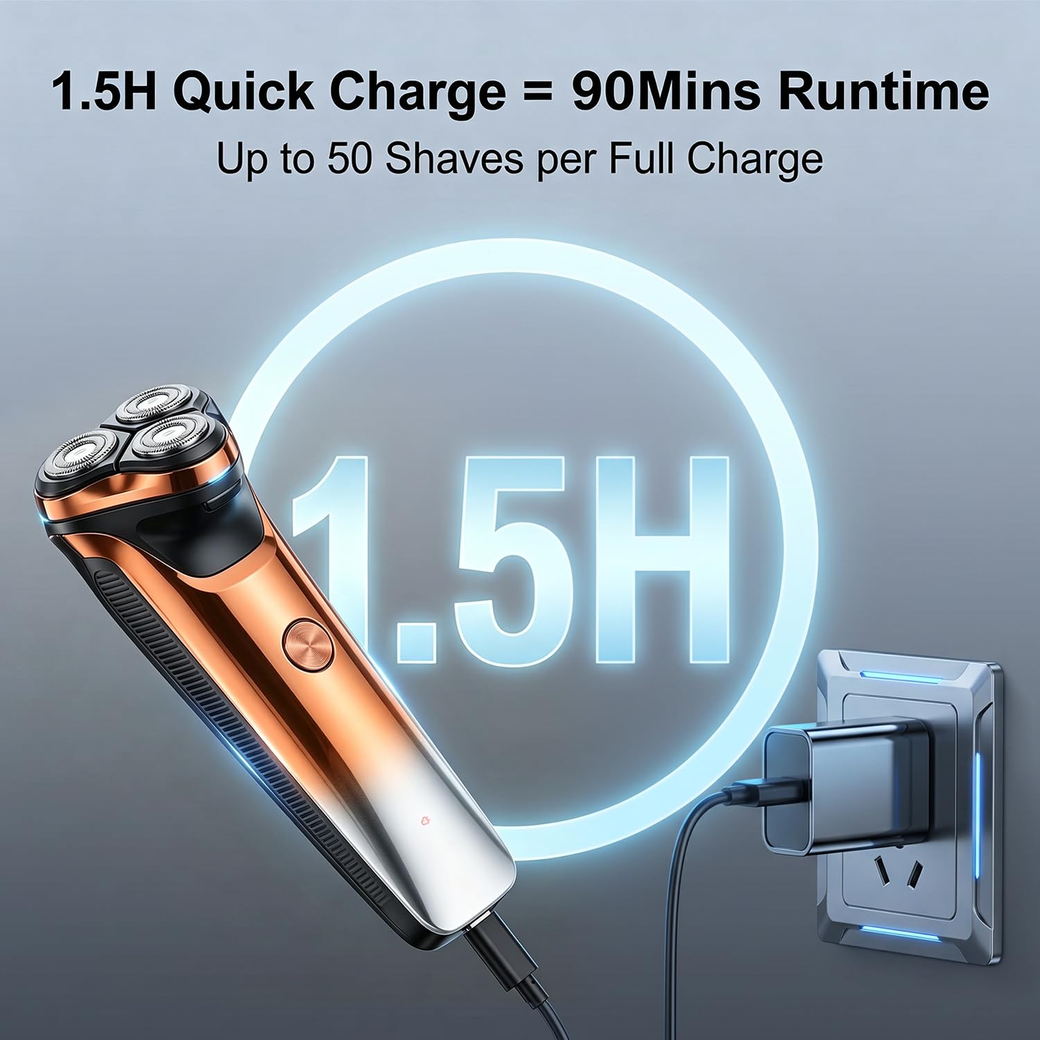 Ordele Electric Razor for Men, 2026 Upgraded Electric Shavers for Men, USB-C Rechargeable, Wet & Dry Shaver with Pop-up Trimmer and Travel Case (Orange) view 3