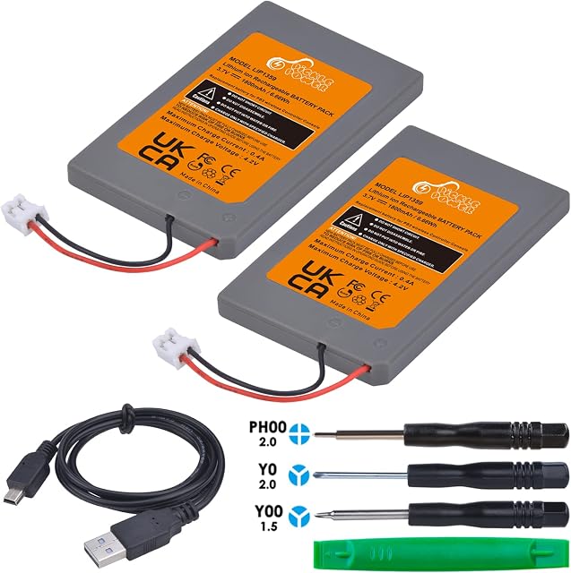 PS3 Controller Battery Replacement, Pickle Power 2 Pack LIP1359 Battery for Sony Playstation 3 PS3 Dualshock 3 CECHZC2E CECHZC2U Controller with USB Cable+Tools