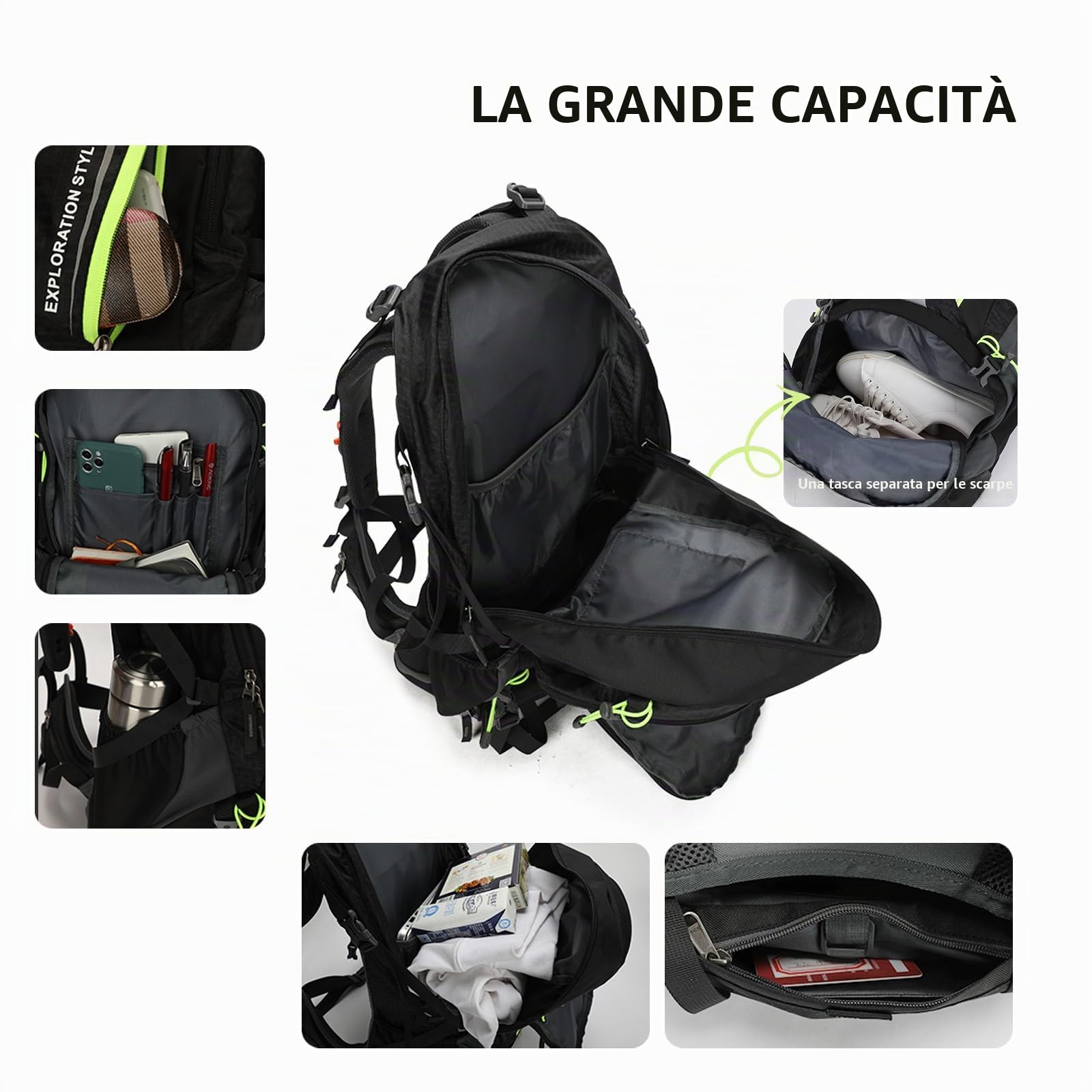 Aoking, YJN67363, zaino per escursionismo/arrampicata, 50 l, elementi standard: scheda in rete per airflow rimovibile, impermeabile, fischietto SOS