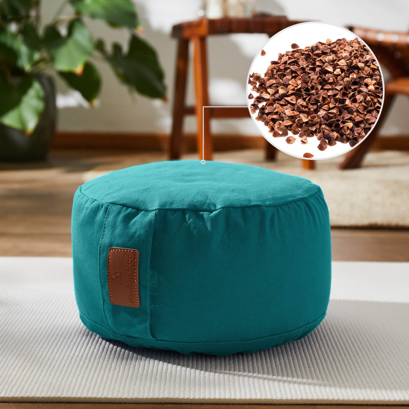Cuscino da yoga »Vishnu« chiusura con cordoncino & pula di farro bio (coltivaz. biolog. controllata) / altezza ca 15cm e ca. 30cm diametro - ideale come cuscino yoga / cuscino zafu / cuscino meditazione / supporto meditazione / elevato comfort alla seduta