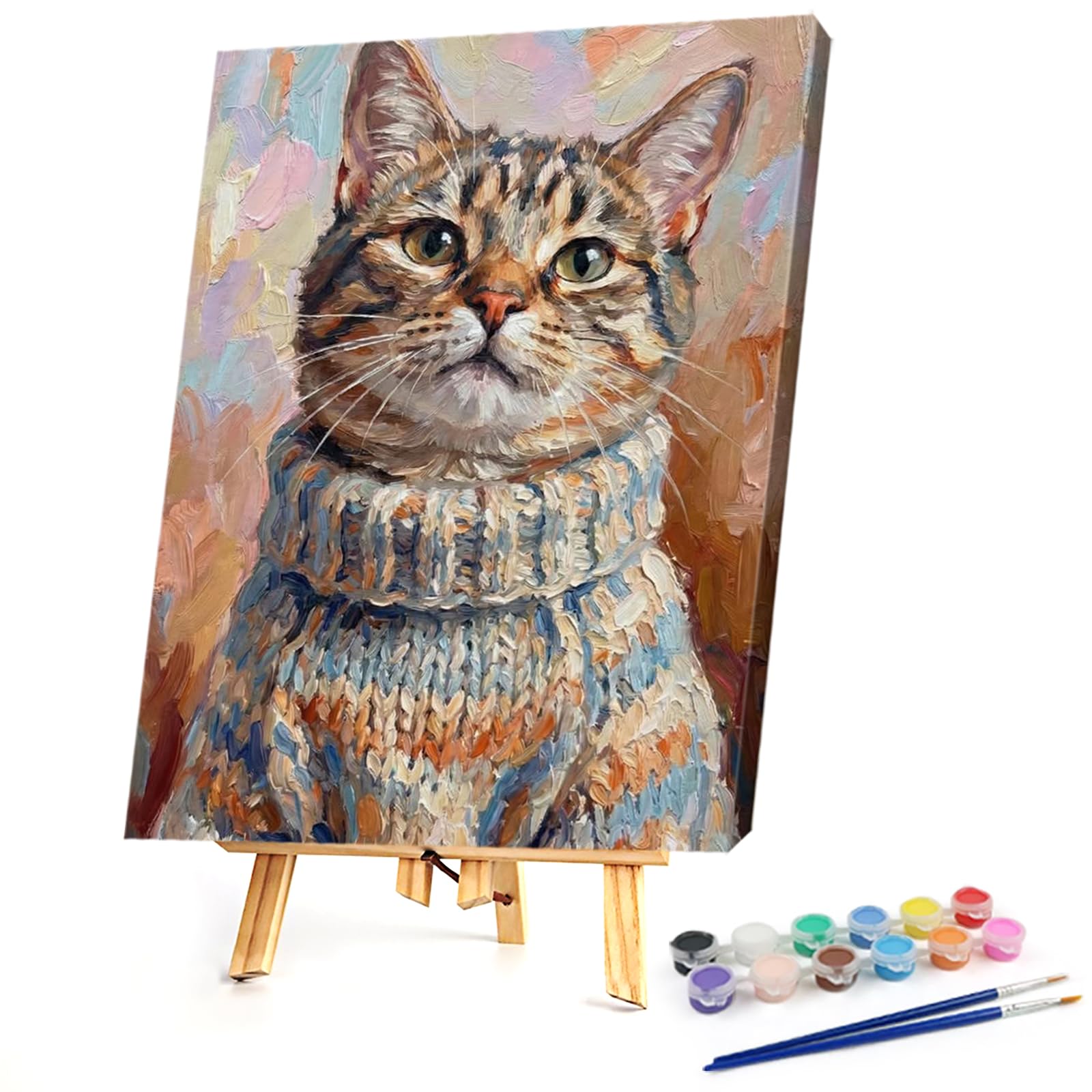 POETRYDRAW DIY Tabby Cat Paint by Numbers Kits Drawing Paintwork on Canvas 11.81x15.75inch with Frame Canvas Oil Painting Number Painting for Beginners Adults Gift Home Wall Decor (Tabby Cat)