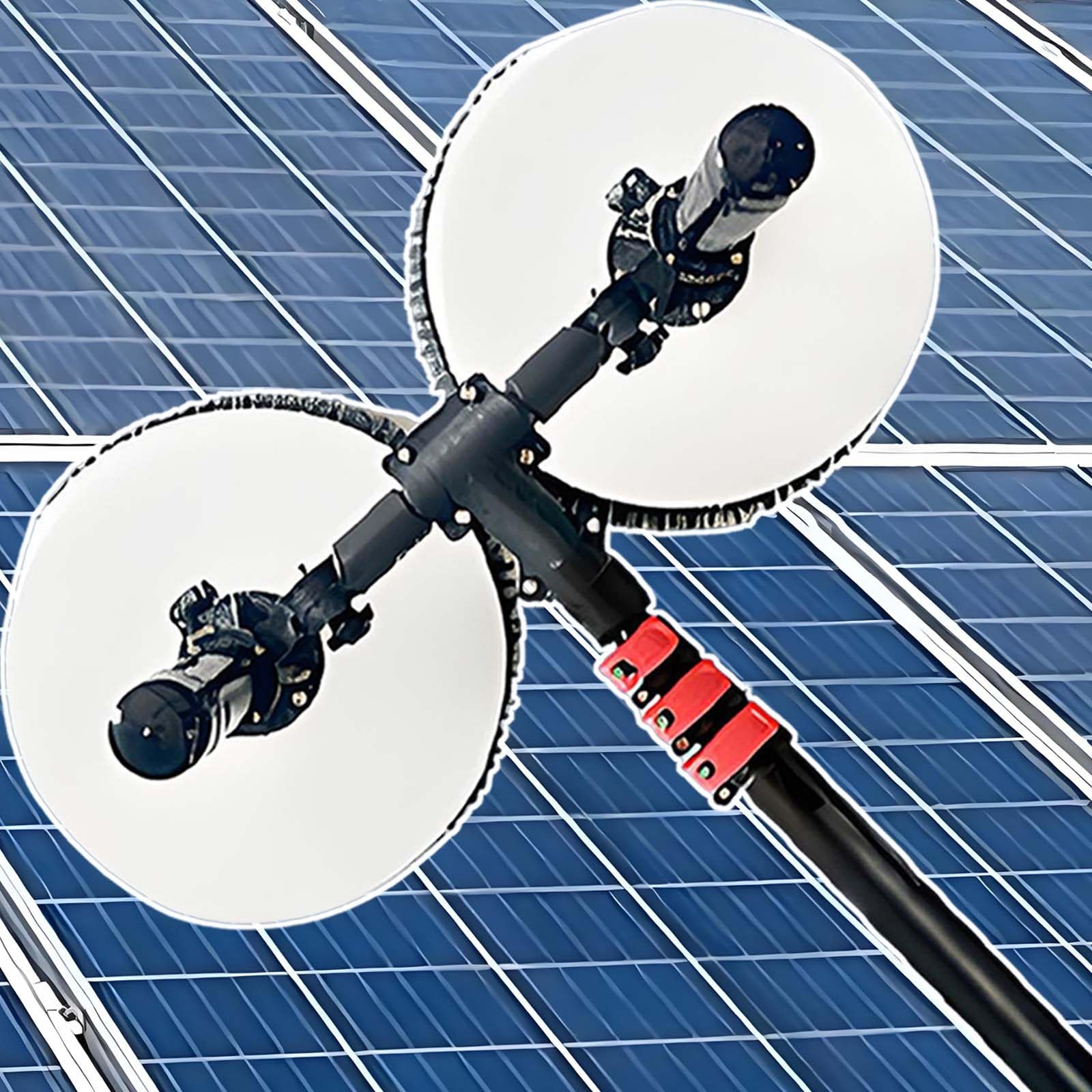 Elektryczny robot myjący do paneli słonecznych, 3,5 m, 5,5 m, 7,5 m, drążek przedłużający, 300 W, szczotka do czyszczenia okien zewnętrznych, 320 obr./min, podwójna głowica do czyszczenia