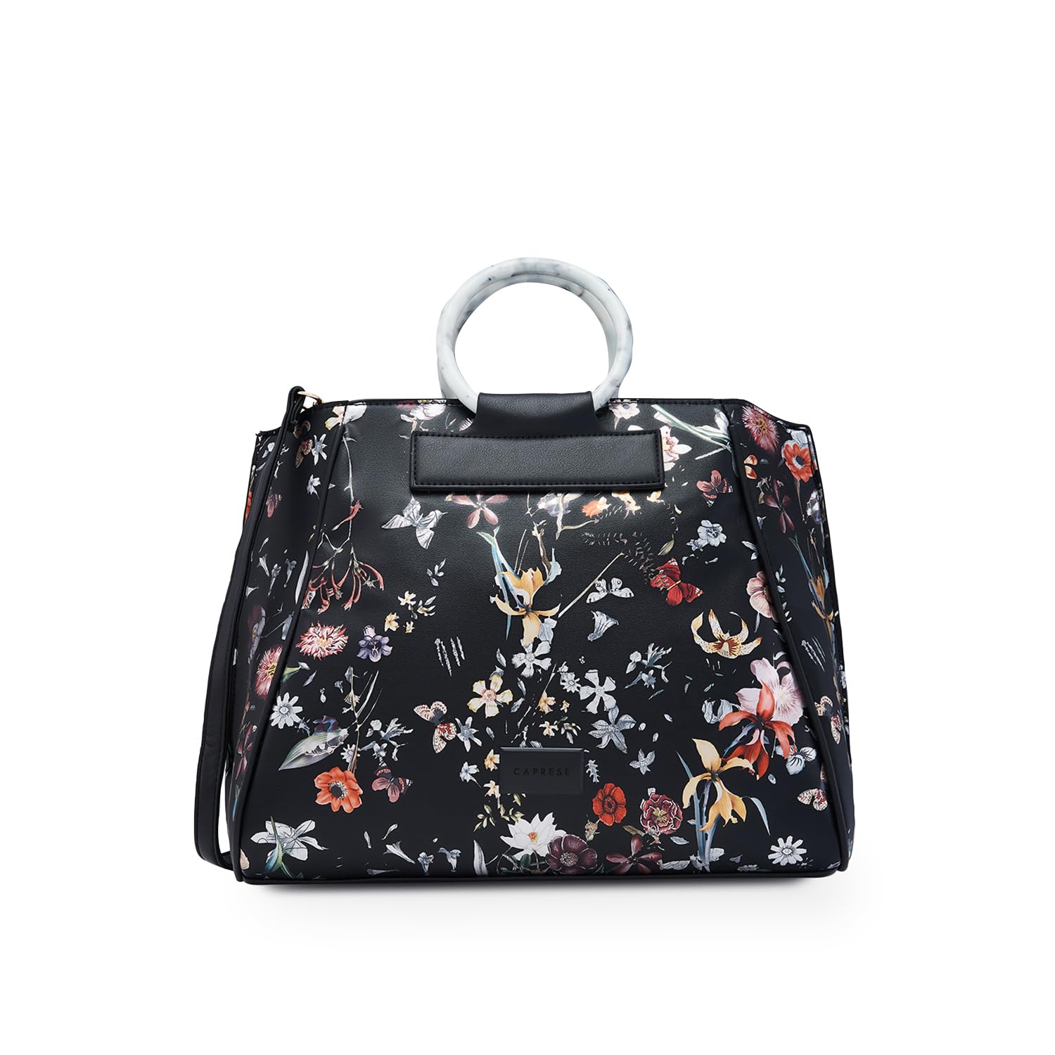 Caprese Fiorella Satchel, Black-Large | Stylish Floral Printed Shoulder Bag for Women with Adjustable Sling Strap | Easy Back Access Pocket & Spacious | Perfect for Office & Daily Essentials (B0DDCQBWFL) Amazon Price History, Amazon Price Tracker