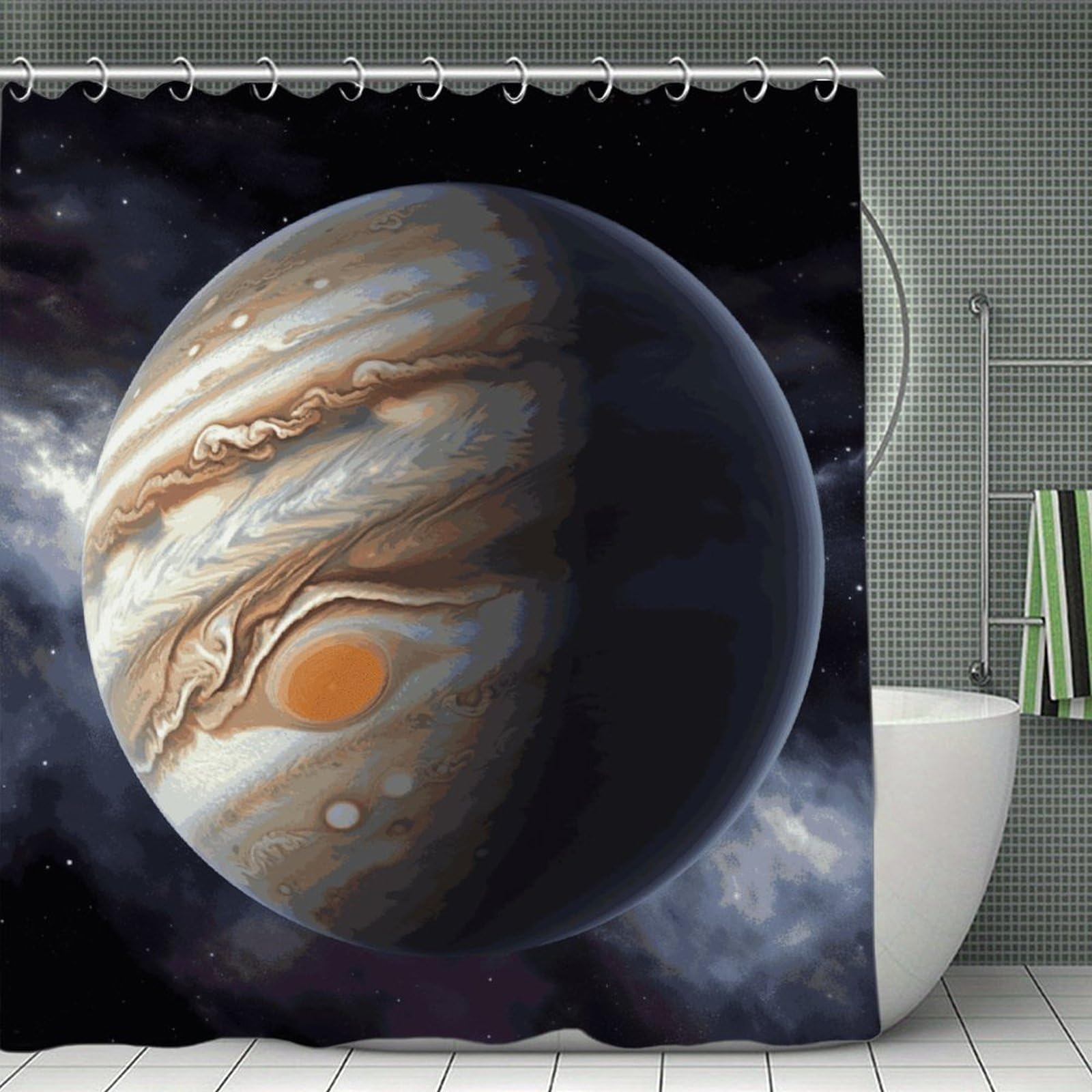 FekiLoot Jupiter Landscape Shower Curtain with Hooks Modern Farmhouse Bathroom Curtain Waterproof Cloth Bath Curtains Cute Washable Blackout Privacy Curtains for Bathroom Bathtub 70.8"x70.8"