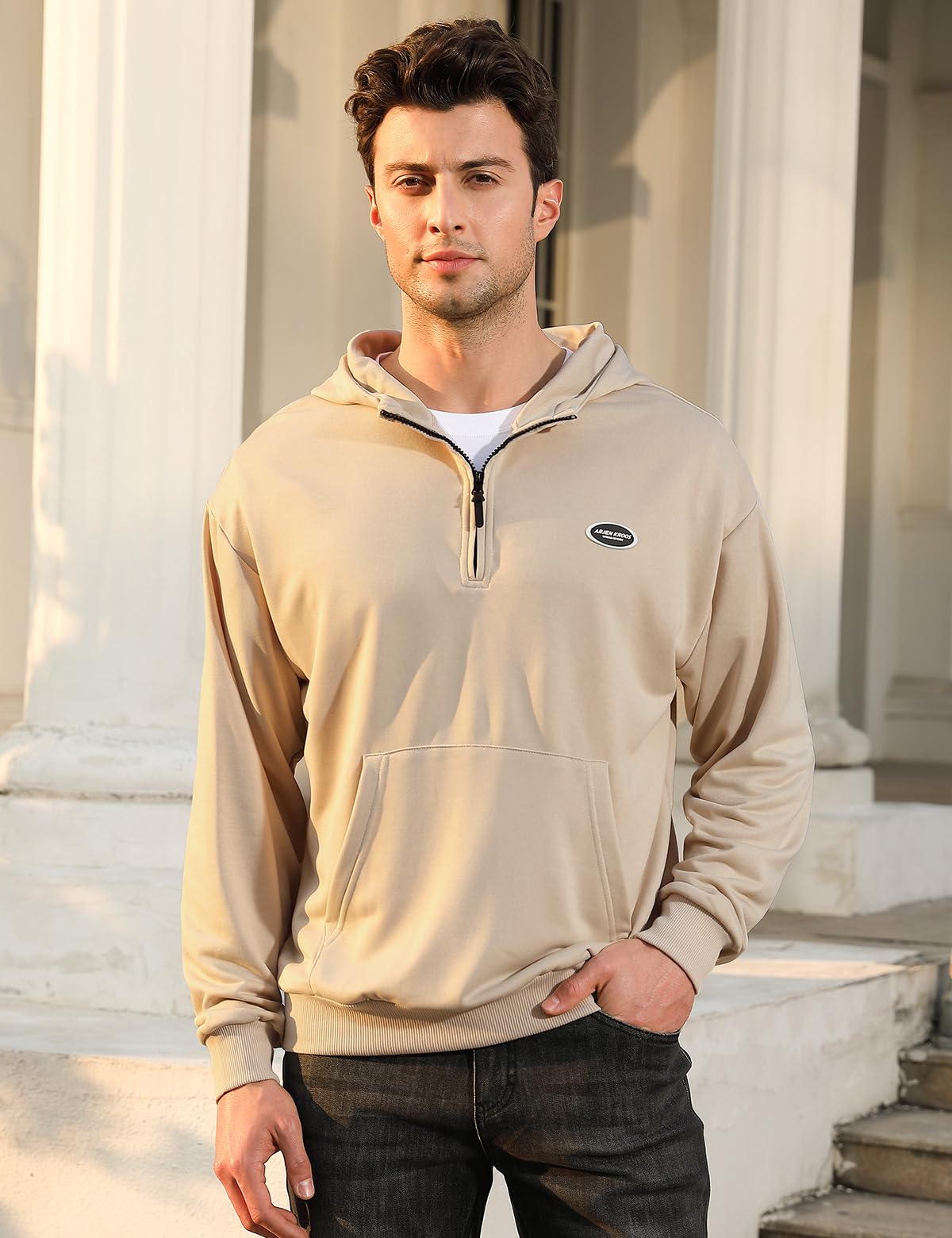 Casey Kevin Sudaderas Hombre Capucha Fina Sweatshirt Hombre con Bolsillo Cierre de Cremallera Media para Deportes en Invierno y Primavera
