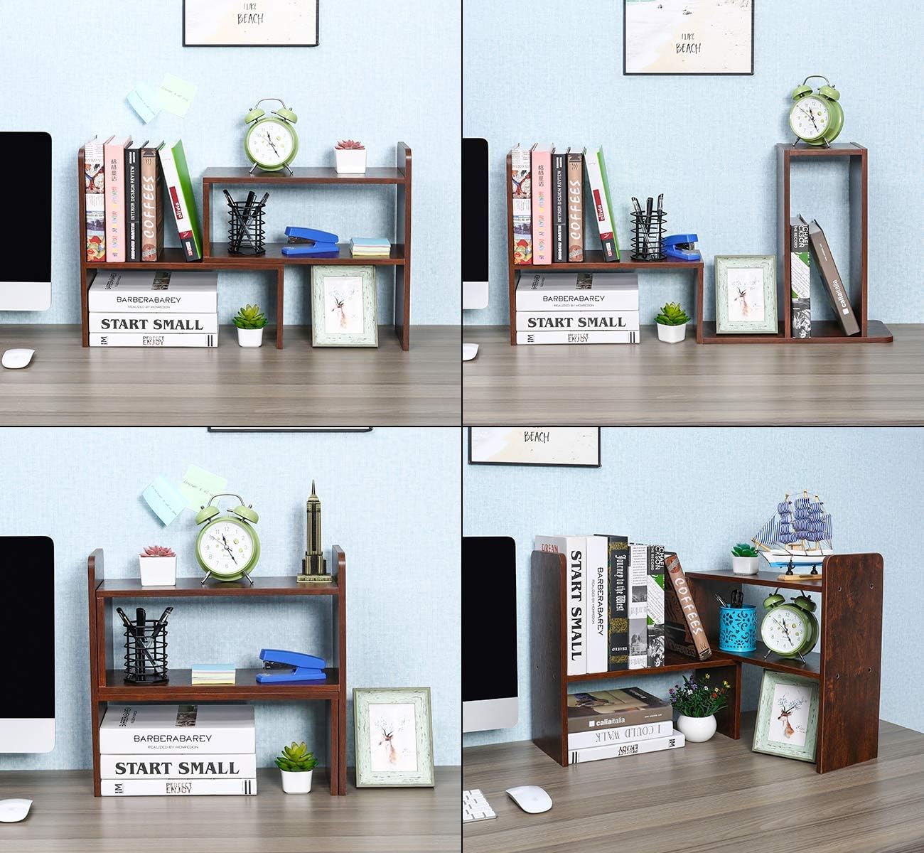 PAG Desk Organizer Desktop Shelf Adjustable Countertop Bookshelf Small Table Shelves Book Organizer Office Organization for Desk, Antique Brown