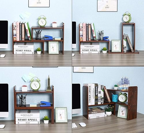 Vista 65 de PAG - Estantería de escritorio, librero ajustable para encimera, organizador de escritorio de madera para suministros de oficina, estante de Negro