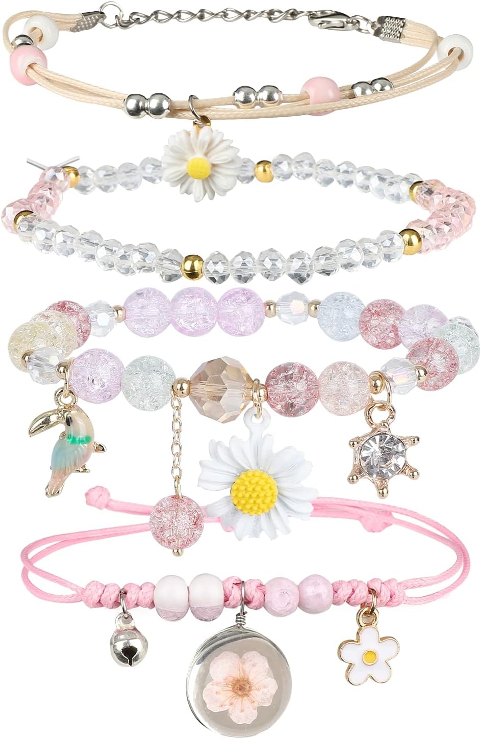 ZYLLGLOW 4 Pcs Beaded Cute Bracelets For Teen Girls Women Hand Made Adjustable Charm Bracelets Set Anklets Gifts For Friends