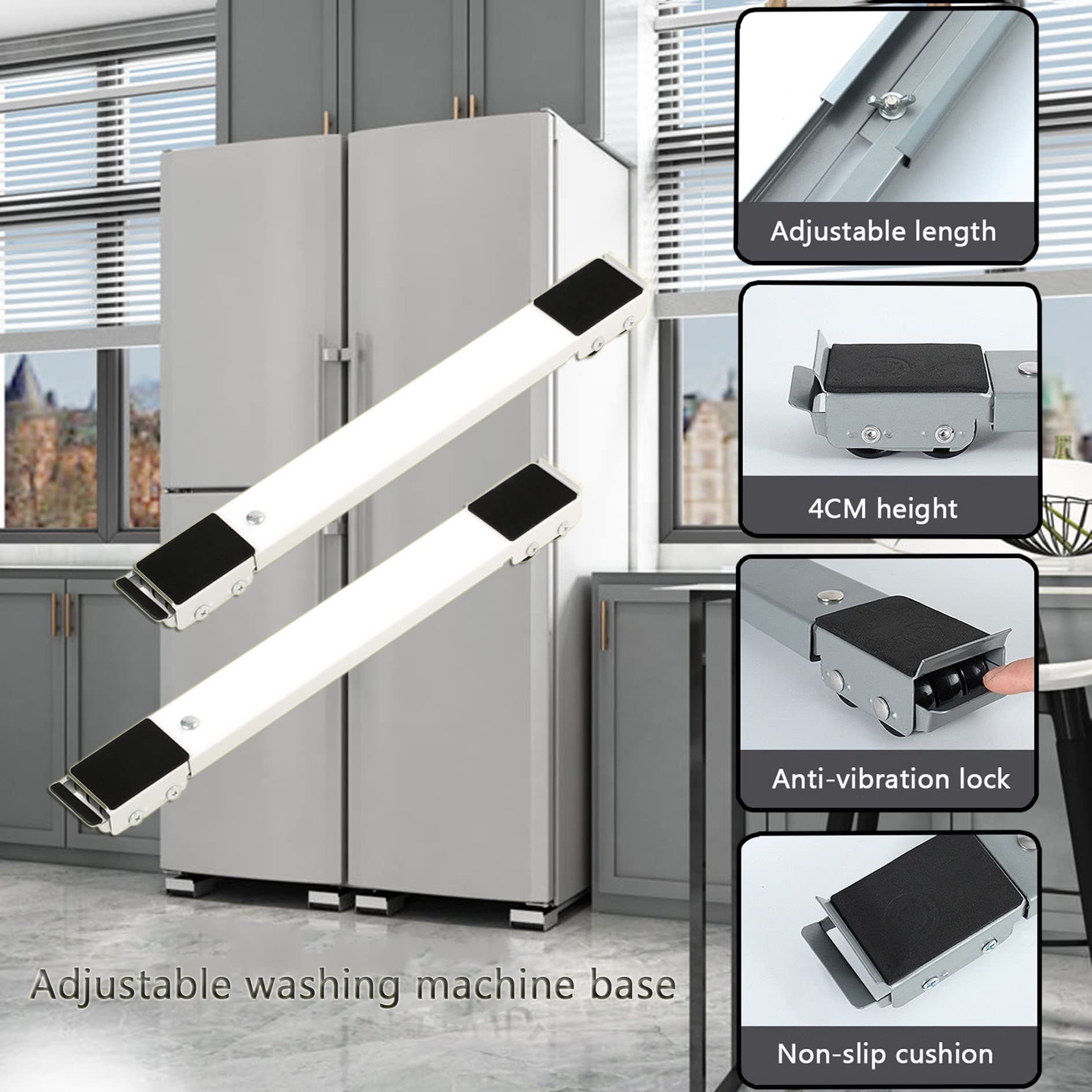 Wasmachine Stand Beweegbare Verstelbare Koelkast Base Mobiele Roller Beugel 24 Wiel Universele Wasmachine Droger Houder (Color : Silver