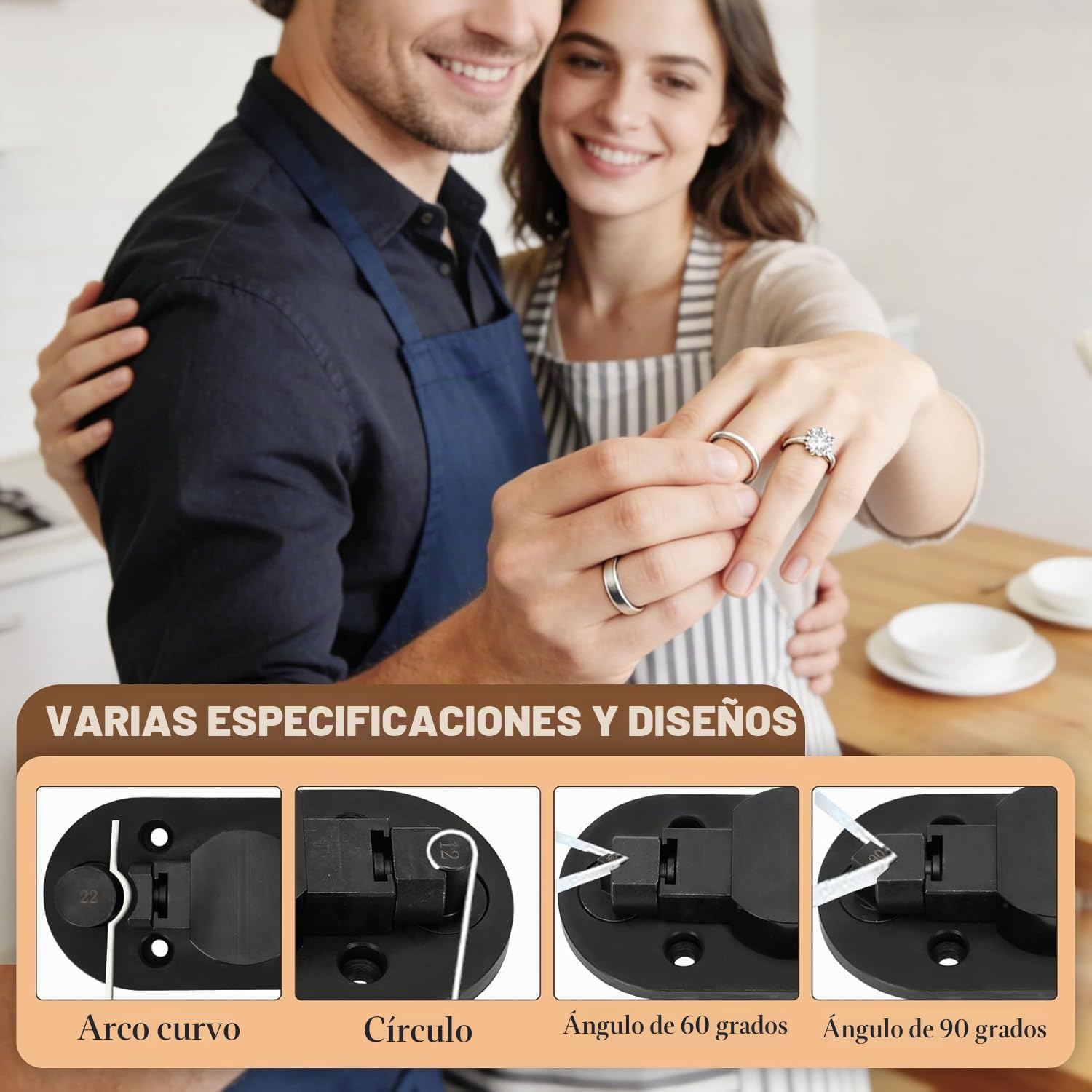 TINMAGI Máquina de Flexión de Anillos, Herramienta Dobladora de Anillos para 12/14/16/18/20/22mm, Máquina Plegadora para Fabricación Joyas con Troqueles de Nailon, Herramienta de Medición de Anillos