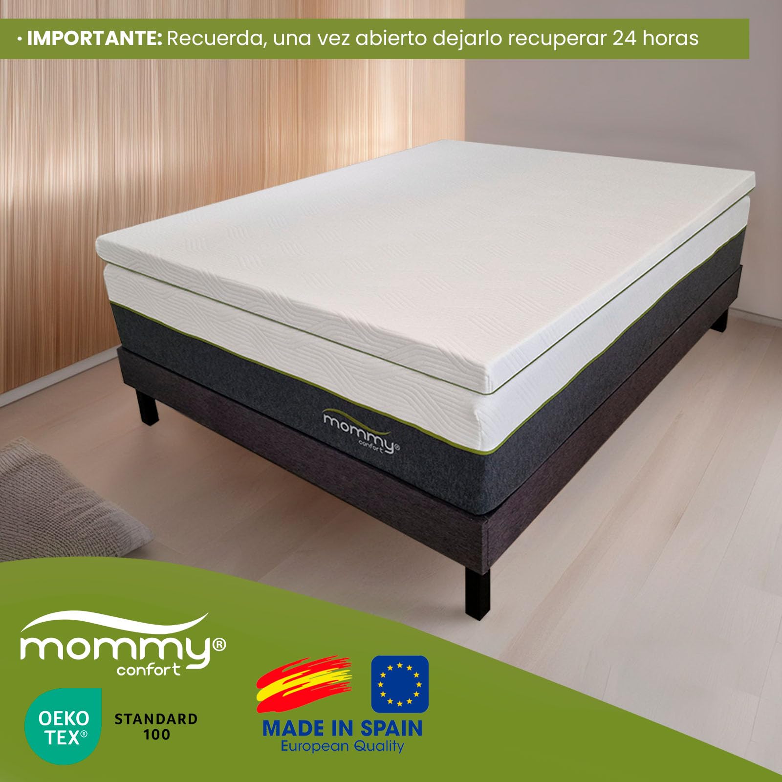 Topper Viscoelastico 150x190x5 cm – Funda Lavable y Desenfundable con Cremallera - Nucleo 100% Viscoelastica –– Transpirable + Alivia Dolores – Fabricado en Valencia - Topper colchon - MOMMY CONFORT