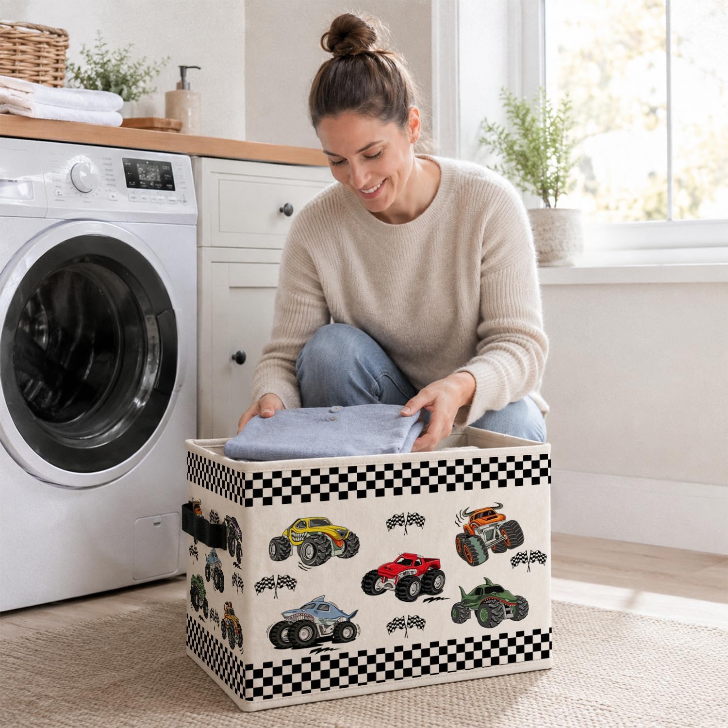 Racing Truck Black and White Checkered Storage Basket Organizer image 5