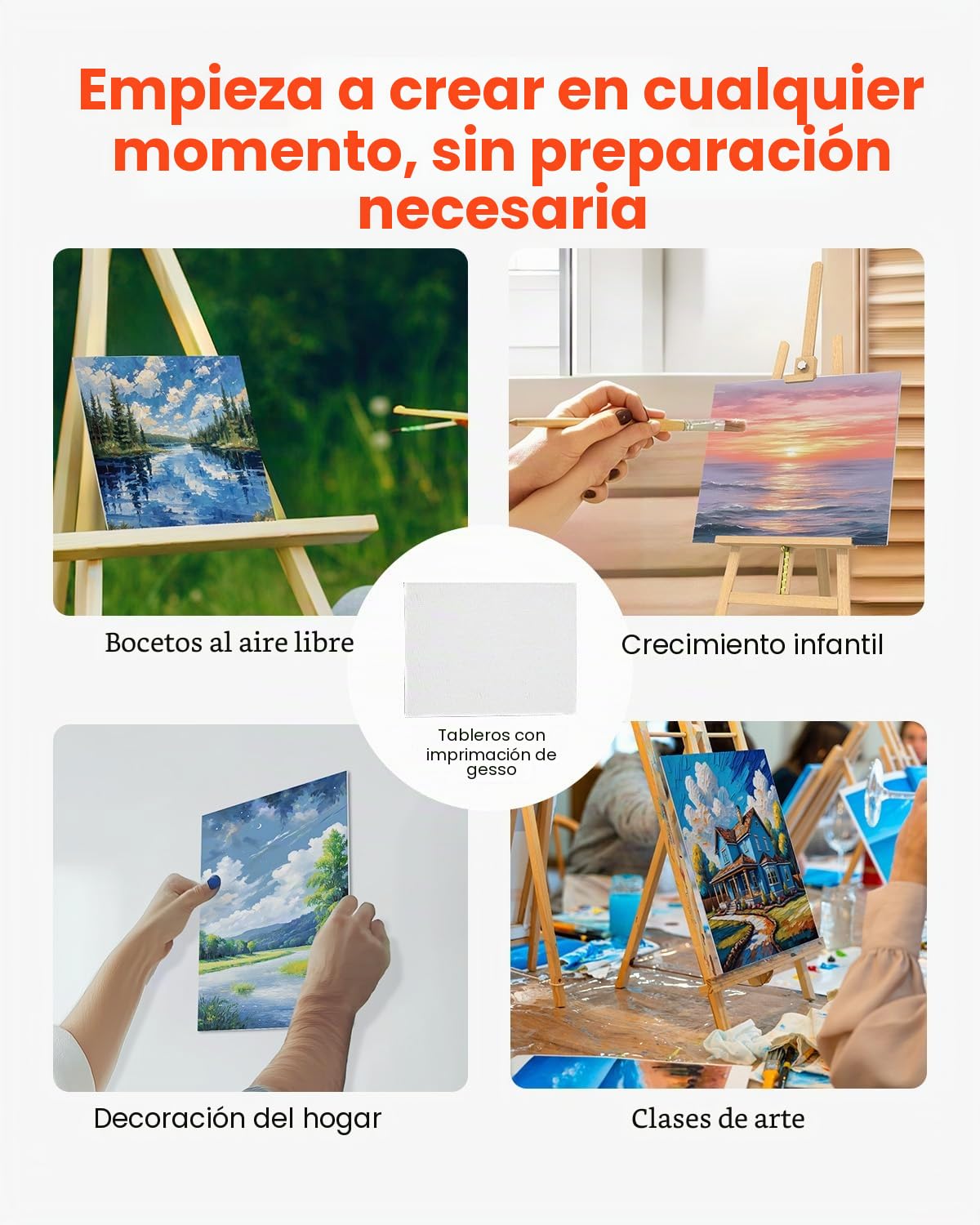 VEVOR 32 PCS Paneles de Lienzo para Pintar, 127 x 178 mm/203 x 254 mm/229 x 305 mm/280 x 355 mm para Pintura Acrílica, Al Óleo, Acuarela, Lienzo para Pintar para Niños y Profesionales, Blanco