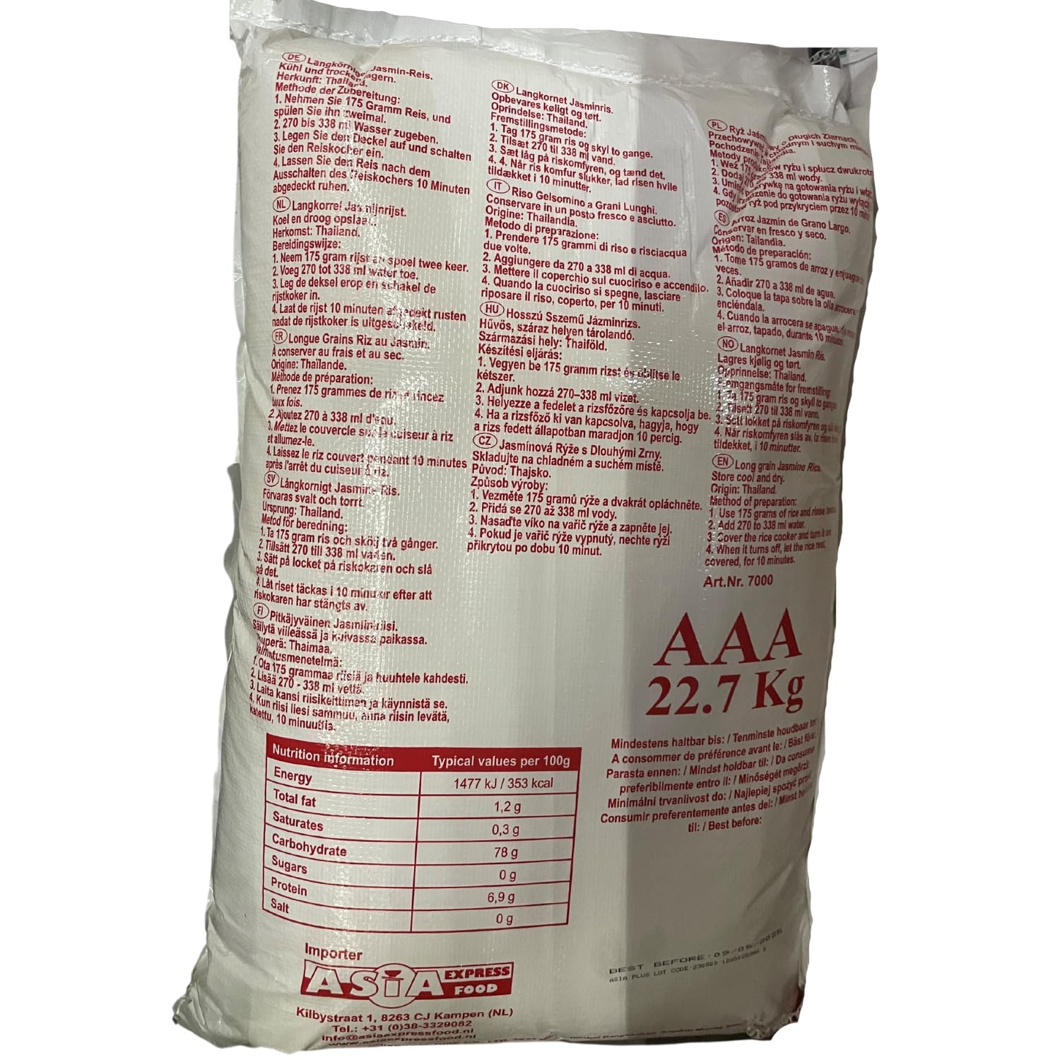 [22,7 kg] Royal THAI długoziarnisty ryż zapachowy (całość) DE LUXE / Jasmin White Scented Rice