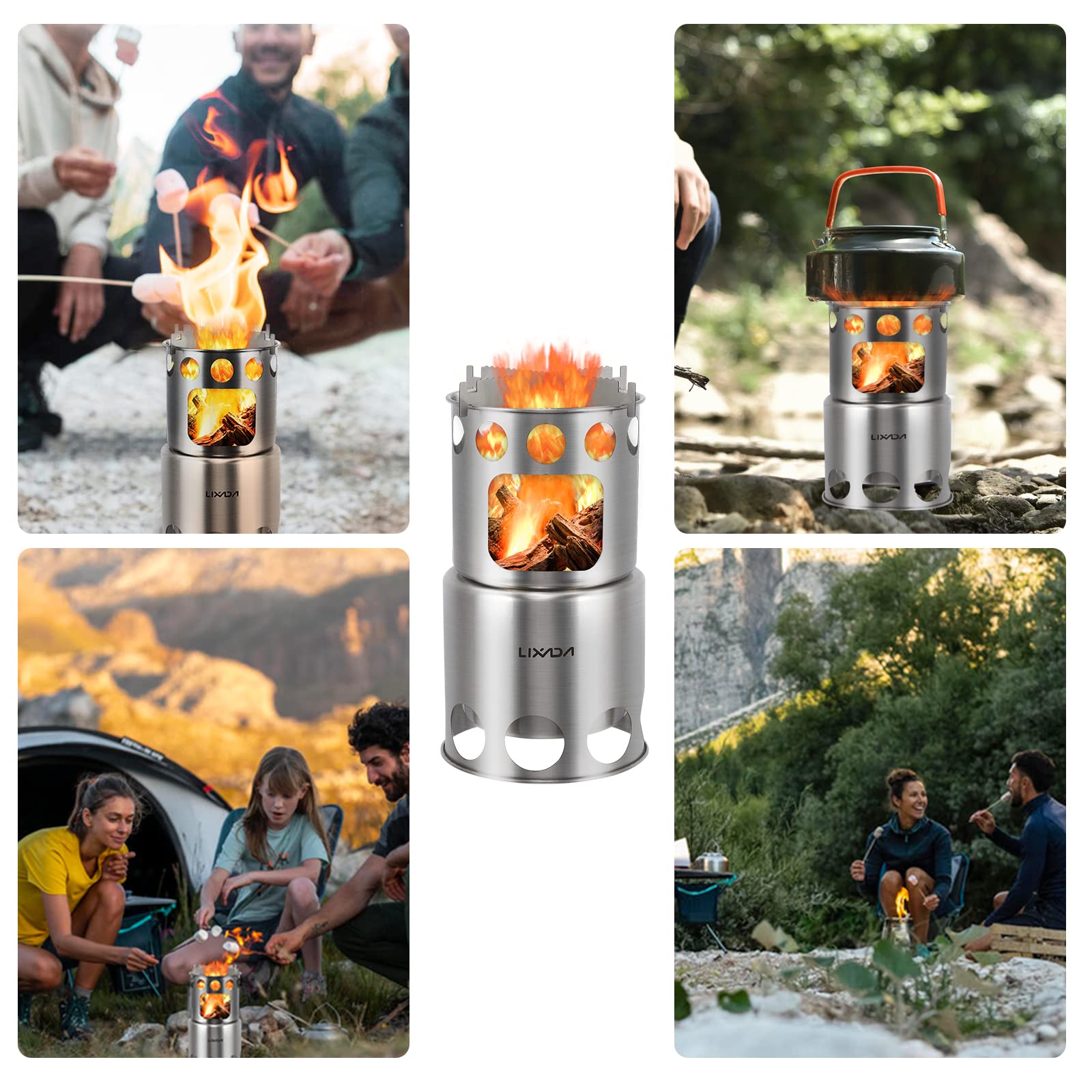 Lixada Fornellino da Campeggio Ultraleggero Portatile Acciaio Inossidabile Fornelli Stufa Per Campeggio Picnic (Due ripiani)