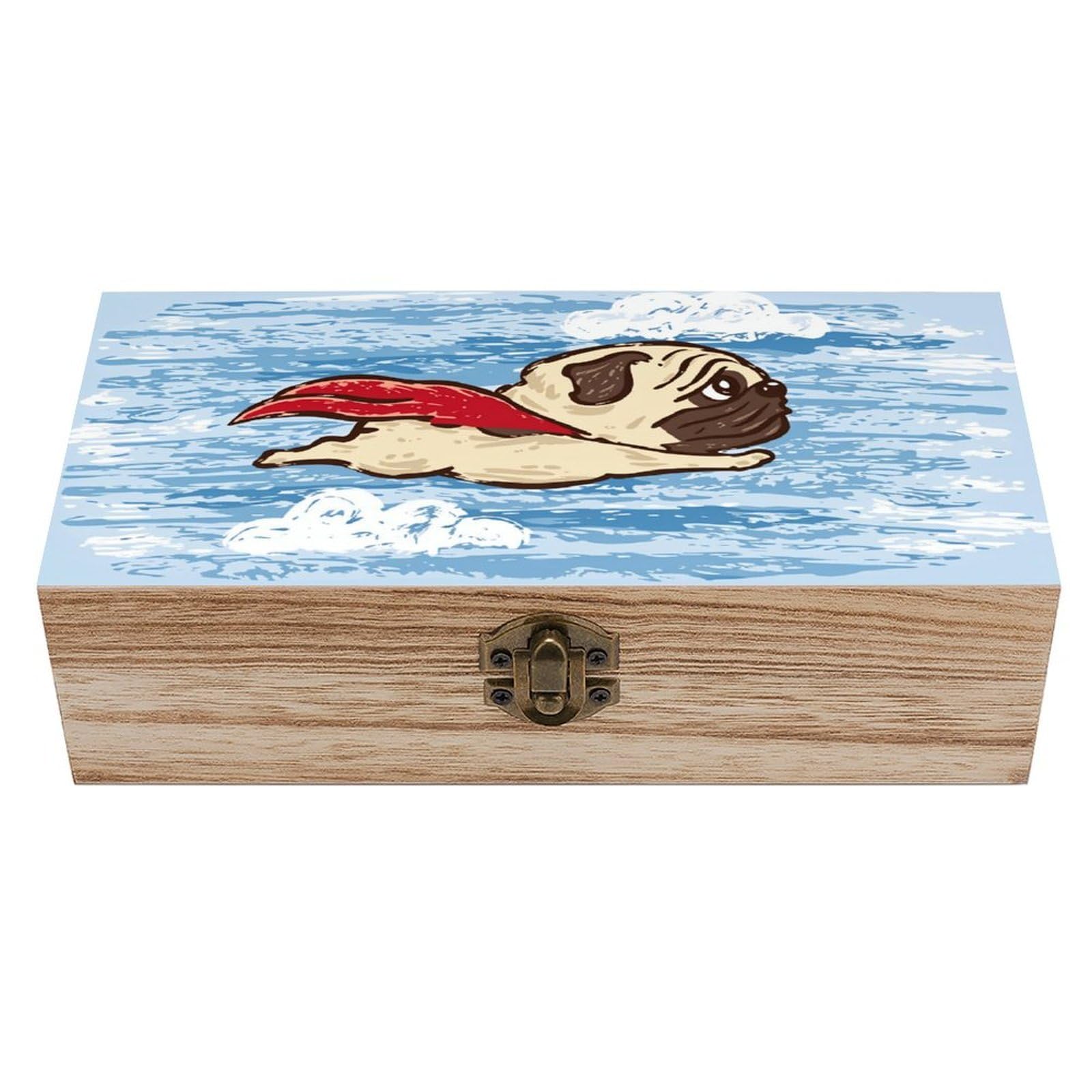 asbwuo Flying Pug Vintage Wooden Keepsake Box