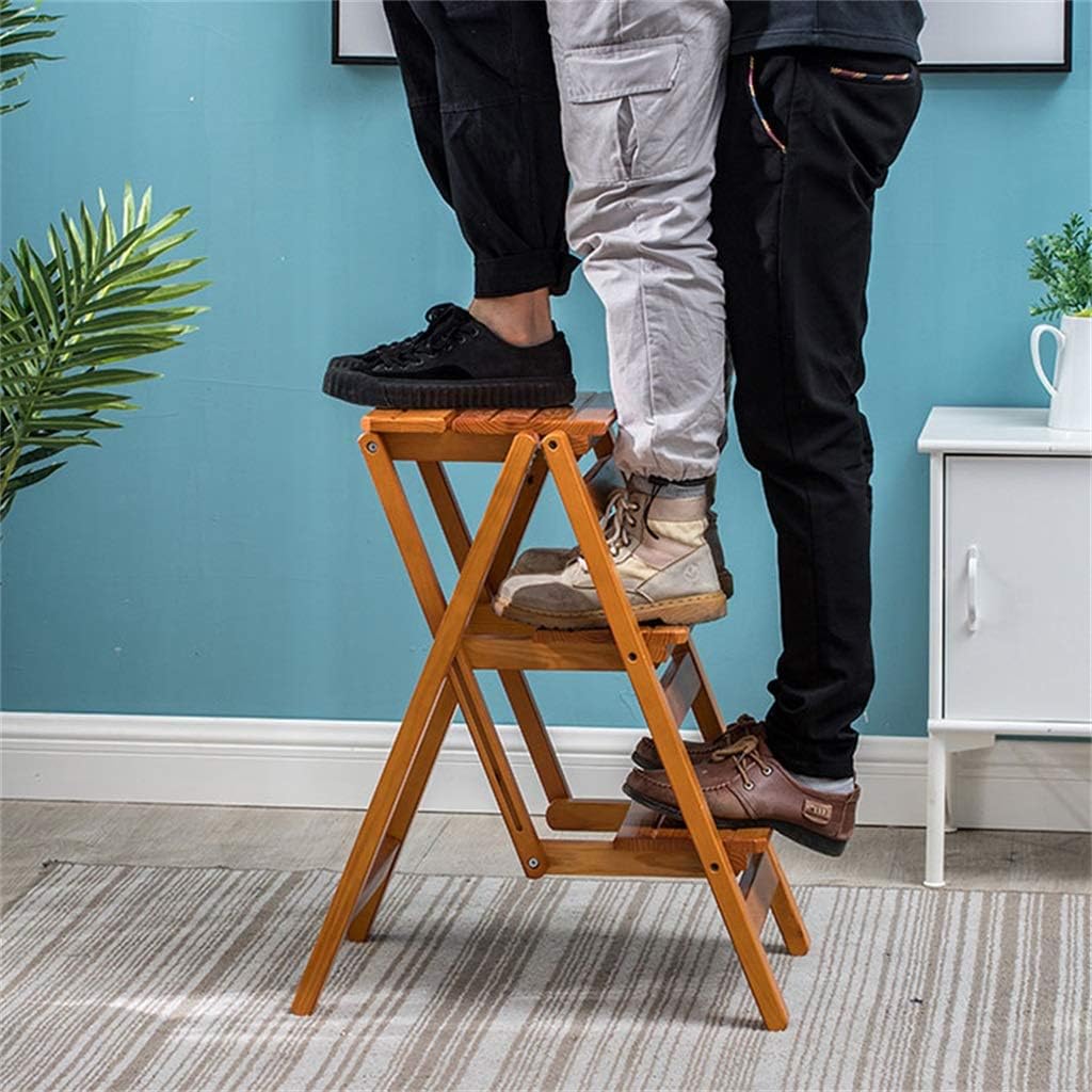 Kitchen Step Stools Step Stools Folding Step Stool for Adult, 2 Stepladders for 386lbs, Wooden Black Step Stools for Home/Office, Wide Pedal