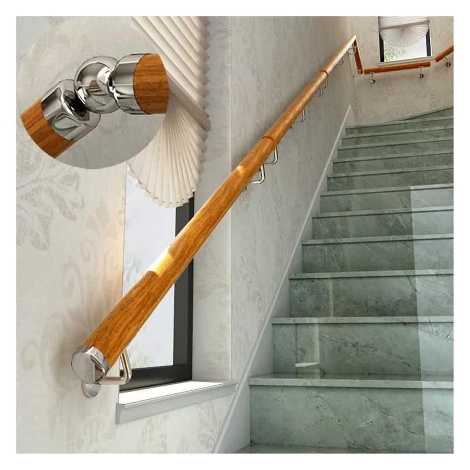 Main courante escalier bois 200cm rampe murale intérieur extérieur