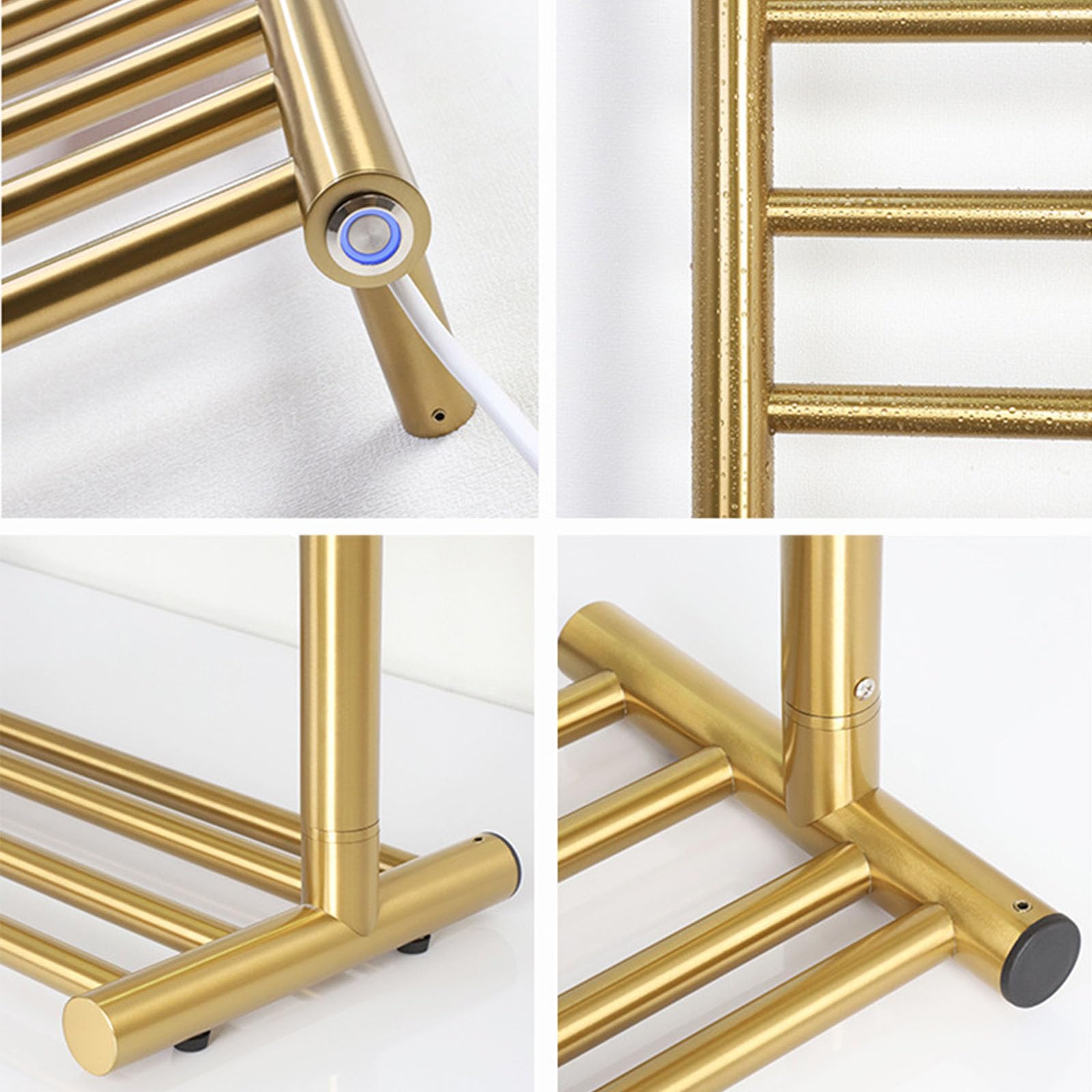 Handtuchheizkörper Elektrisch Freistehend & Wand,Handtuchhalter Elektro Energieeffizienz Thermostat,Edelstahl Handtuchwärmer Badheizkörper Elektrisch,Brushed Gold,Plug in