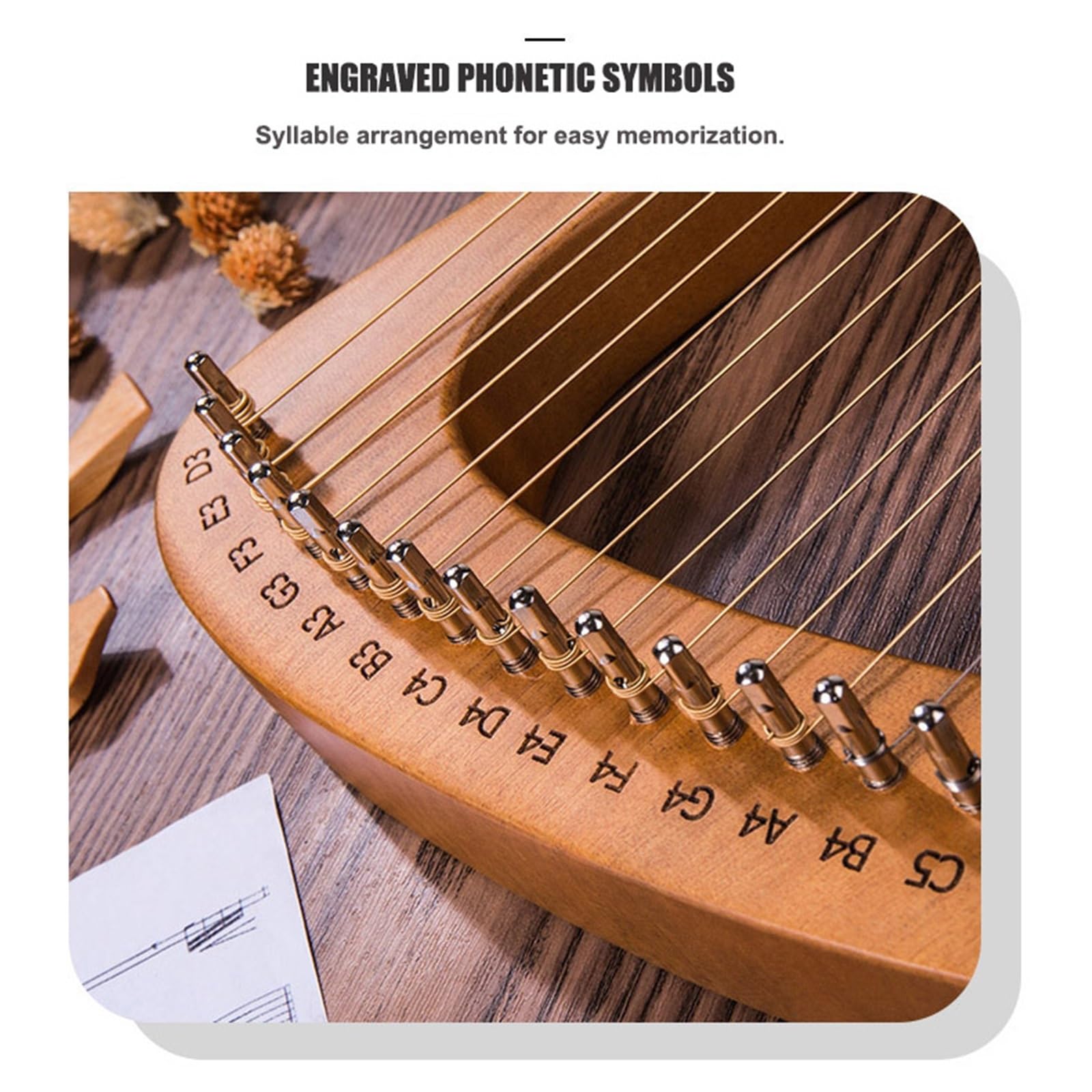 16-nutowa Mini Lyre Harp – przenośny instrument muzyczny dla początkujących, w kształcie lutni z wzorem lotosu, kompaktowa lira w pudełku do domu i podróży