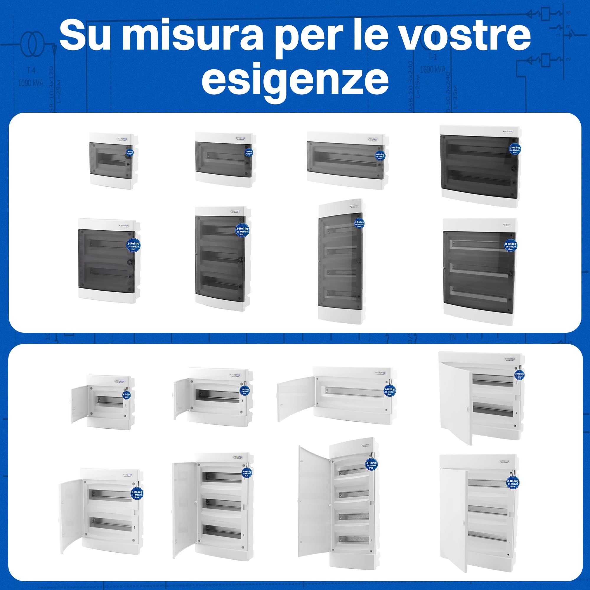 Intratec Quadro Elettrico Incassato 4 Righe – Quadro di Distribuzione IP40 per 48 Moduli con Porta Bianco e Guide per Facile Installazione Elettrica in Casa e Azienda – 676 x 283 x 106mm