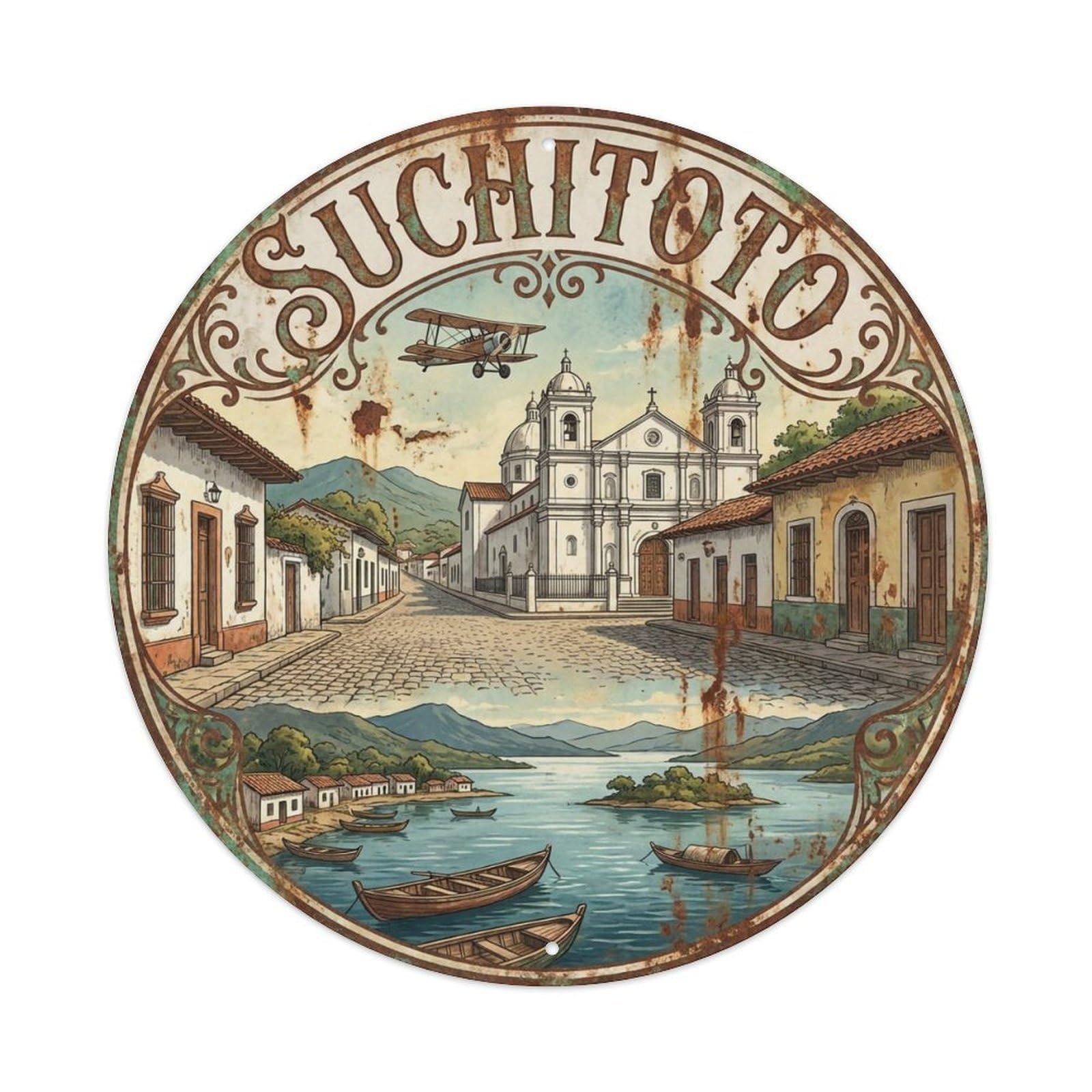 Travel Retro El Salvador Suchitoto Vintage Metal Tin Sign Plaque Wall Decor for Cafe, Club Bar, Office, Garden Metal Poster 8x8Inch