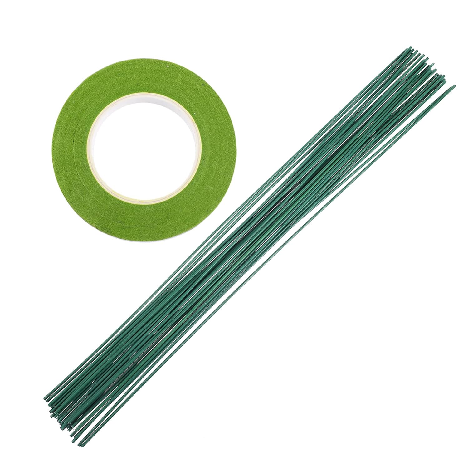 30pcs Green Floristry Flower Wires with Green Leaf Tape for Handmade Floral Arrangements and DIY Crafts