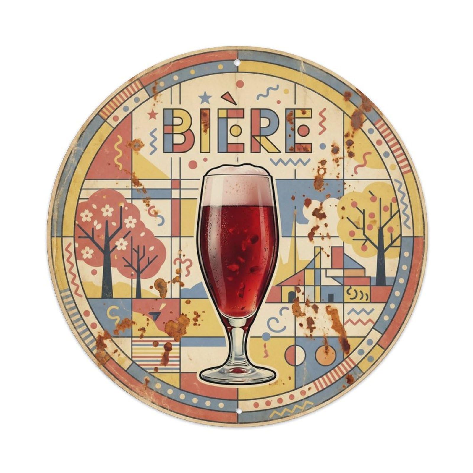 Okahys 8X8inch Classic Style Belgian Travel Craft Beer Beverage Geometric Memphis Metal Tin Sign