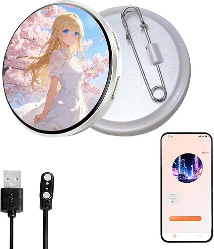 Digital Badge Pin with IPS Screen & Protective Case, Bluetooth Pixel Badge Electronic Smart Display, 1.70-inch 360x360 Resolution Photo Video GIF, Magnetic Smart for Cosplay, Conventions, Events (Black)