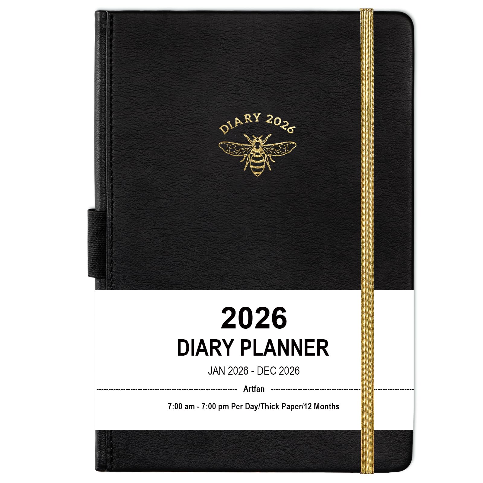 2026 Diary - A5 Diary 2026 Day Per Page, January 2026 to December 2026, Productivity A5 Daily Planner, with Monthly Tabs, Inner Pocket, Black, Banded, 14.5 X 21 cm