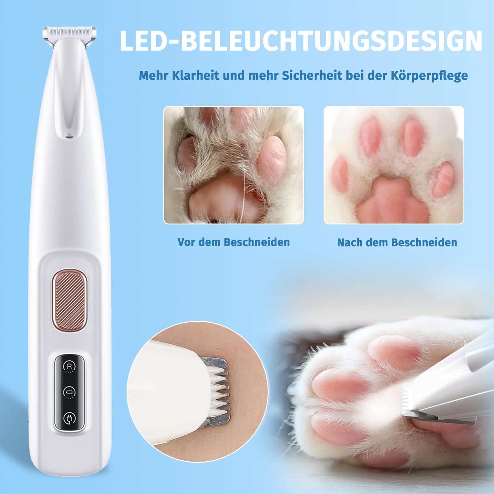Paw Trim Pro Pfotentrimmer, Pawtrim pro-Schmerzfreie Pfotenpflege in Sekundenschnelle, Pfotentrimmer für Hunde Extra Leise, Hundepfoten Trimmer Mit LED-Licht