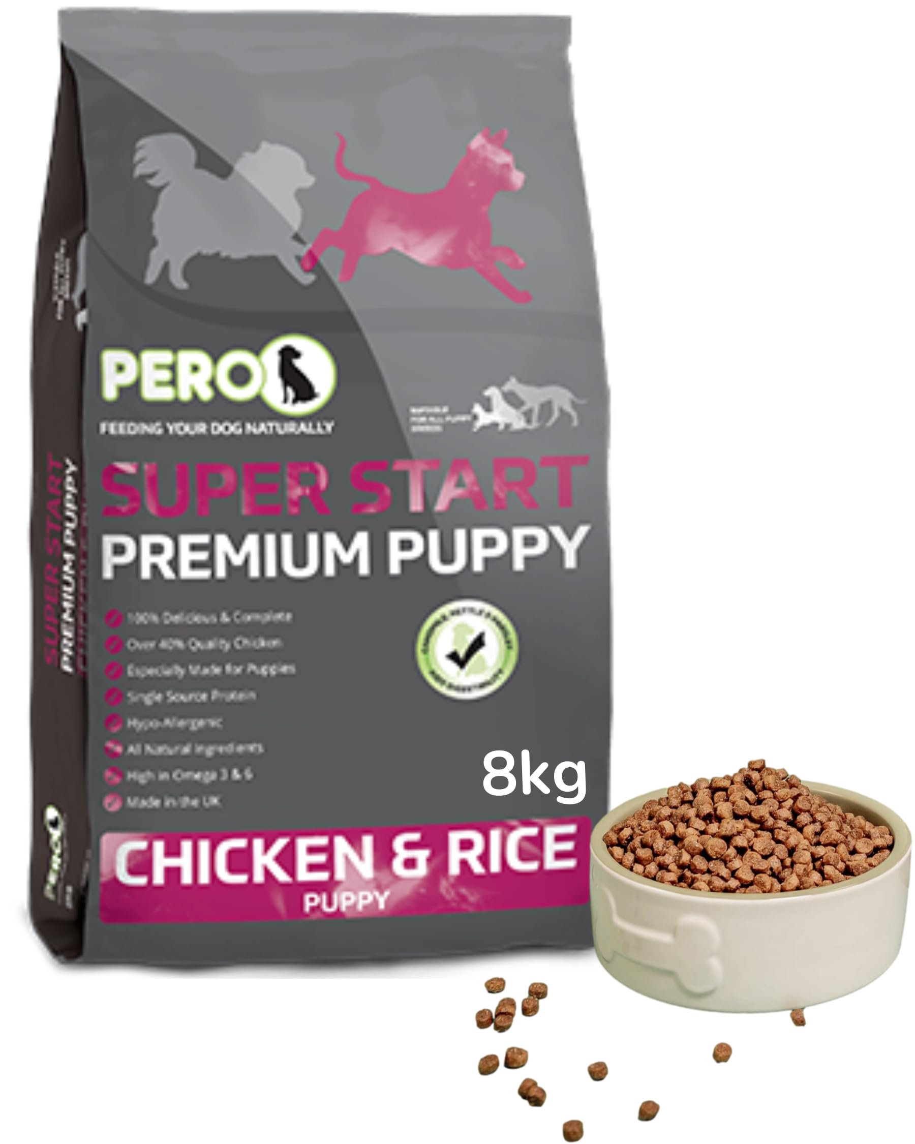 Pero High Meat Super Start Puppy Food – Chicken & Rice – 41% Chicken, High Protein, Healthy Growth, Joint Care (8kg)