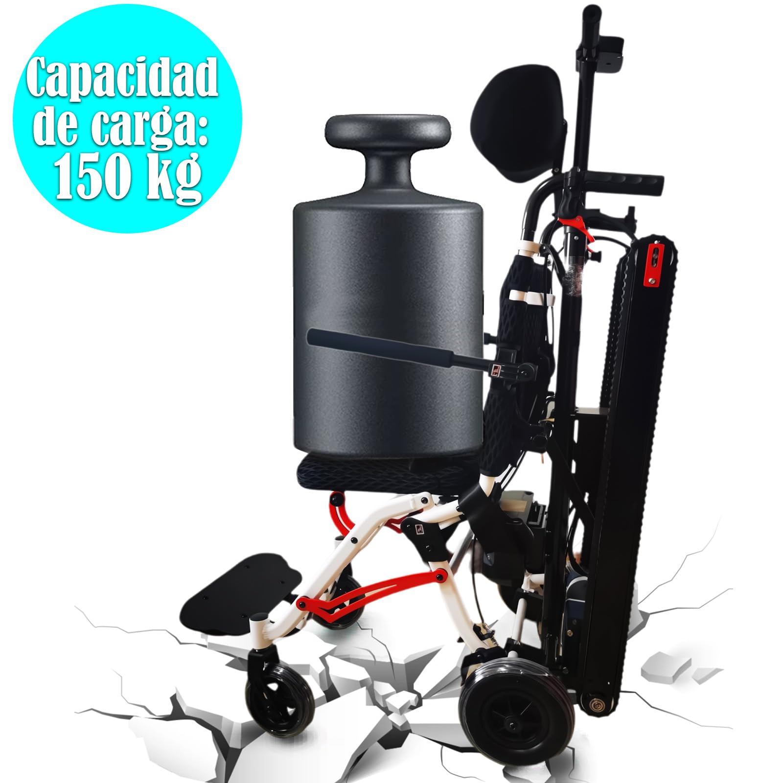 Silla de Ruedas para Subir Escaleras,Silla de Ruedas Eléctrica Plegable Ligera,Adecuada para Personas Mayores con Discapacidad, con Una Carga de 330 Libras,Ayudas Móviles y de Vida Diaria Negro y Rojo